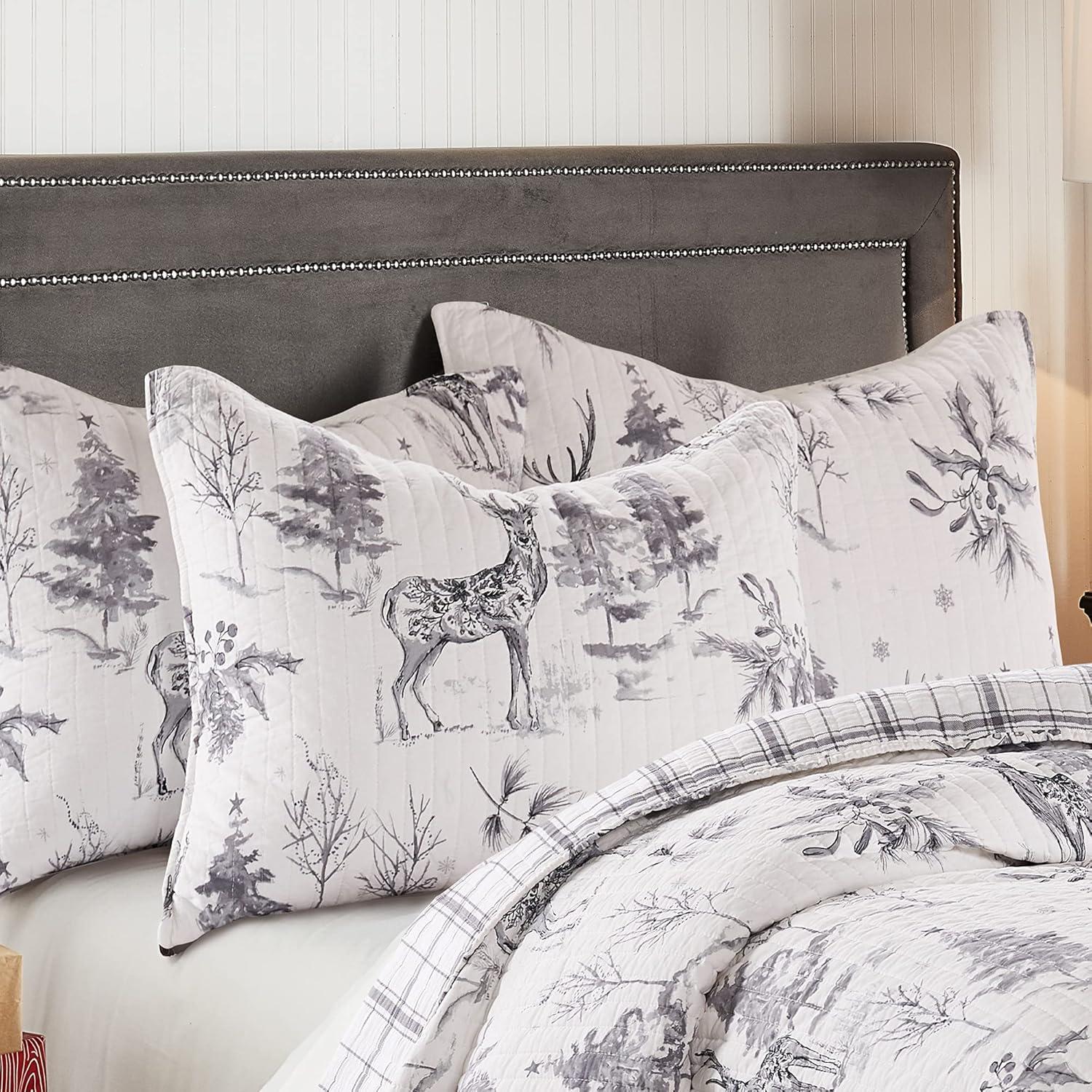 Villa Lugano Sleigh Bells Grey by Levtex Home - Sleigh Bells Grey Quilt - King - Standard - Quilt (106x92in.) - Reversible - Cotton/Poly