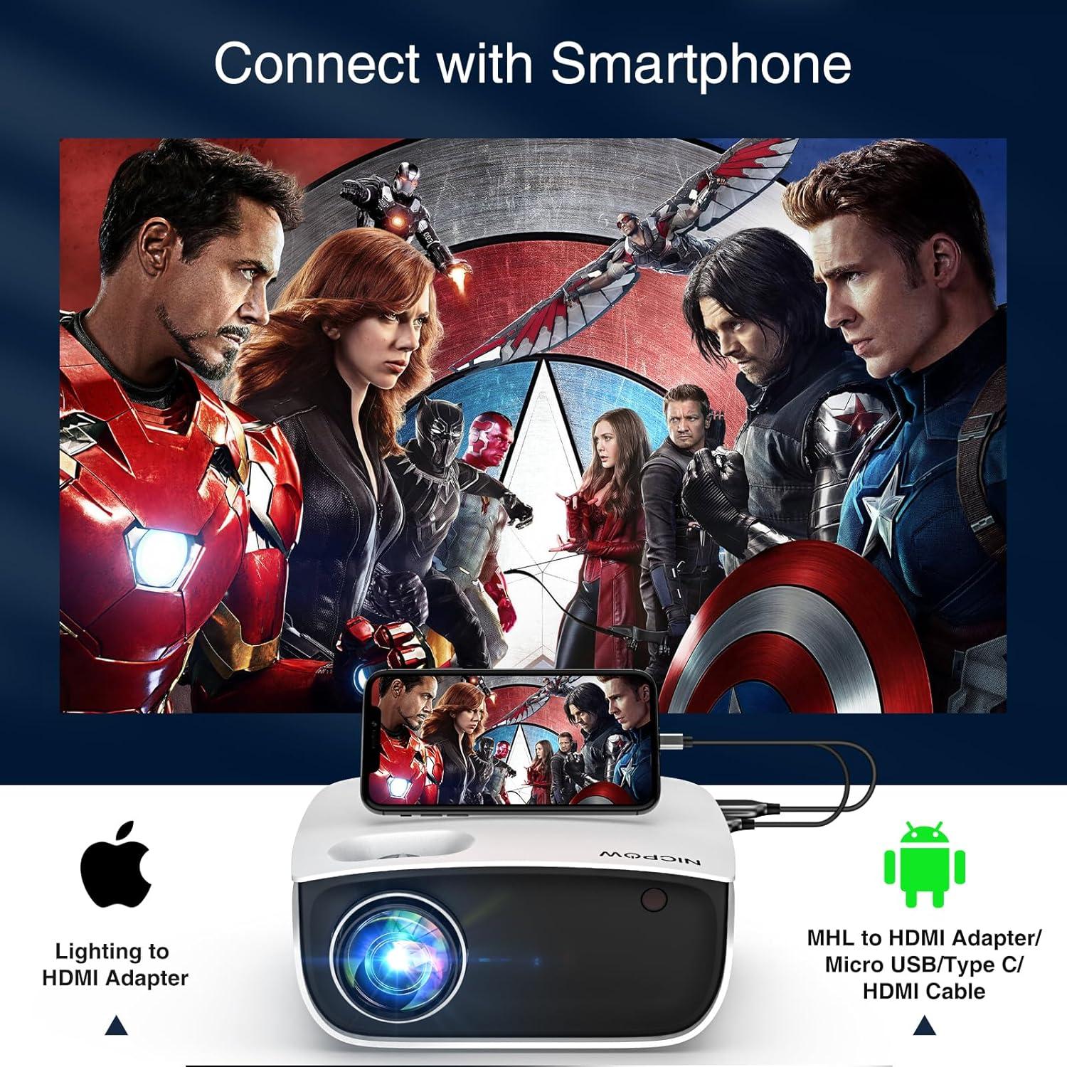 BEACHWATER POOL & SPA, LLC Outdoor Projector, Mini Projector For Home Theater, 1080P And 240" Supported Movie Projector 7500 L Portable Home Video Projector Compatible With Smartphone/TV Stick/PS4/PC/Laptop