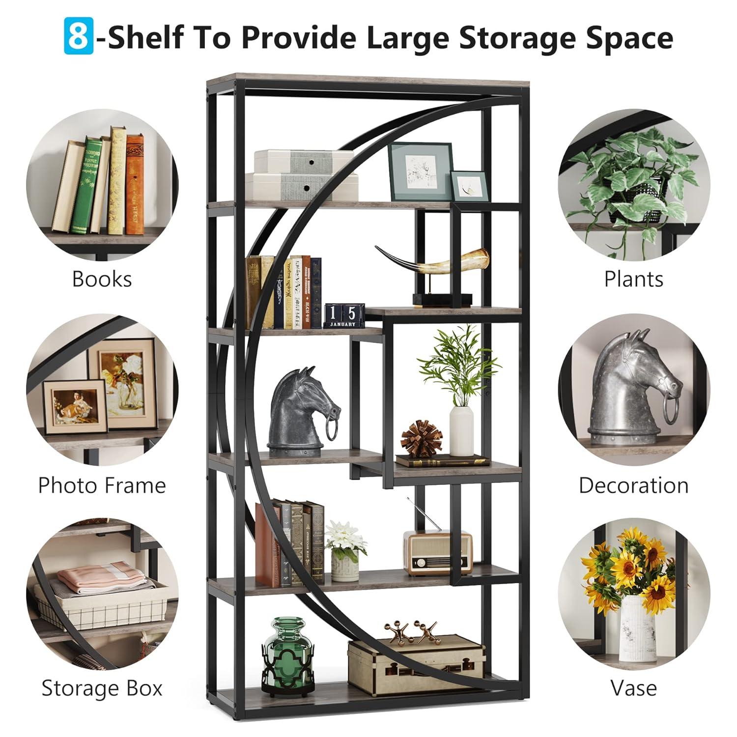Tribesigns Bookshelf, Industrial 5-Tier Etagere Bookcase, 70.8 inch Tall Bookshelf with 8 Open Storage Shelf, Book Shelf Display Tack Shelving Unit for Home Office Living Room, Vintage Grey