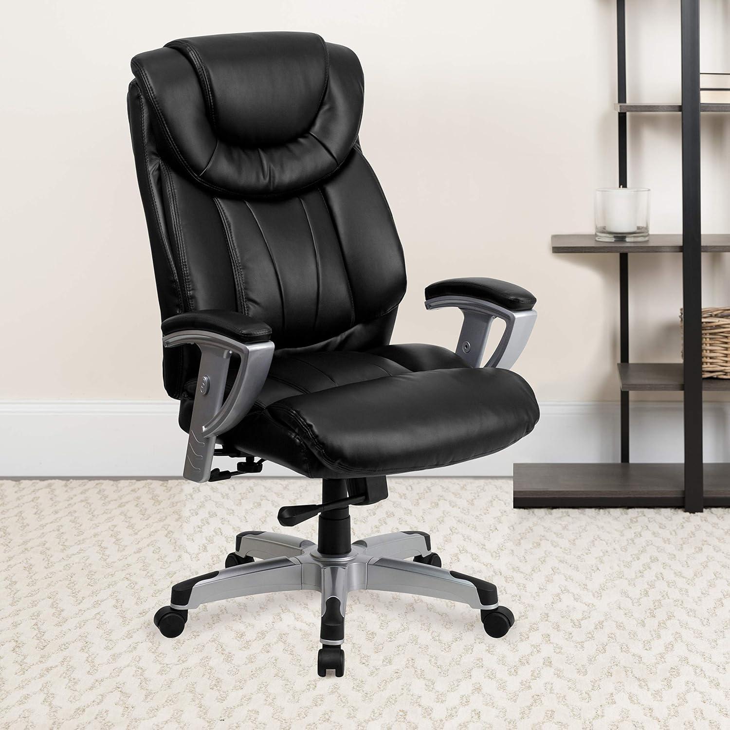 Flash Furniture HERCULES Series Big & Tall 400 lb. Rated Black LeatherSoft Executive Ergonomic Office Chair with Silver Adjustable Arms