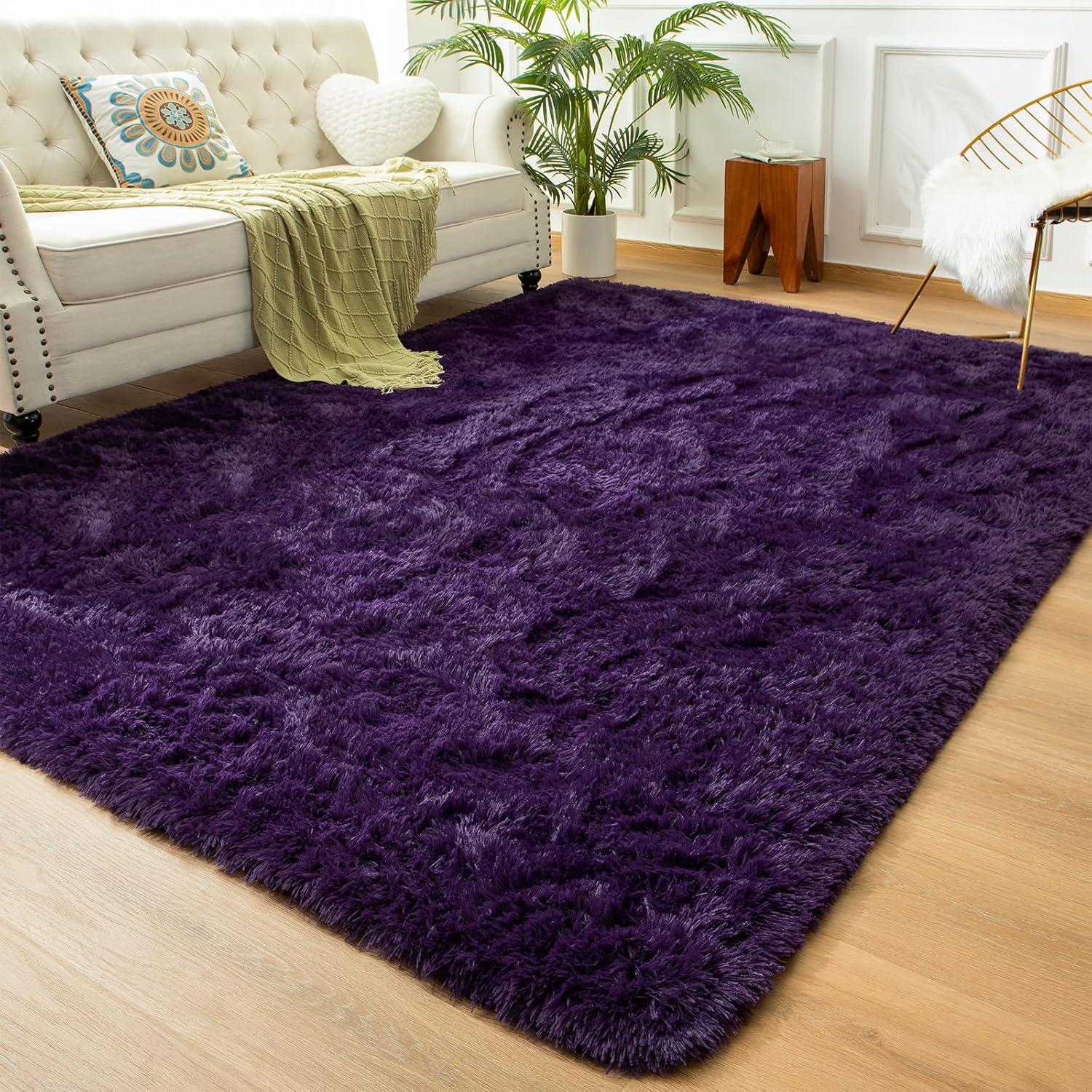 ZENELESS Solid Shag Collection Rug,8'x10' Grape Purple Large Fluffy Area Rugs Perfect for Living Room, Bedroom