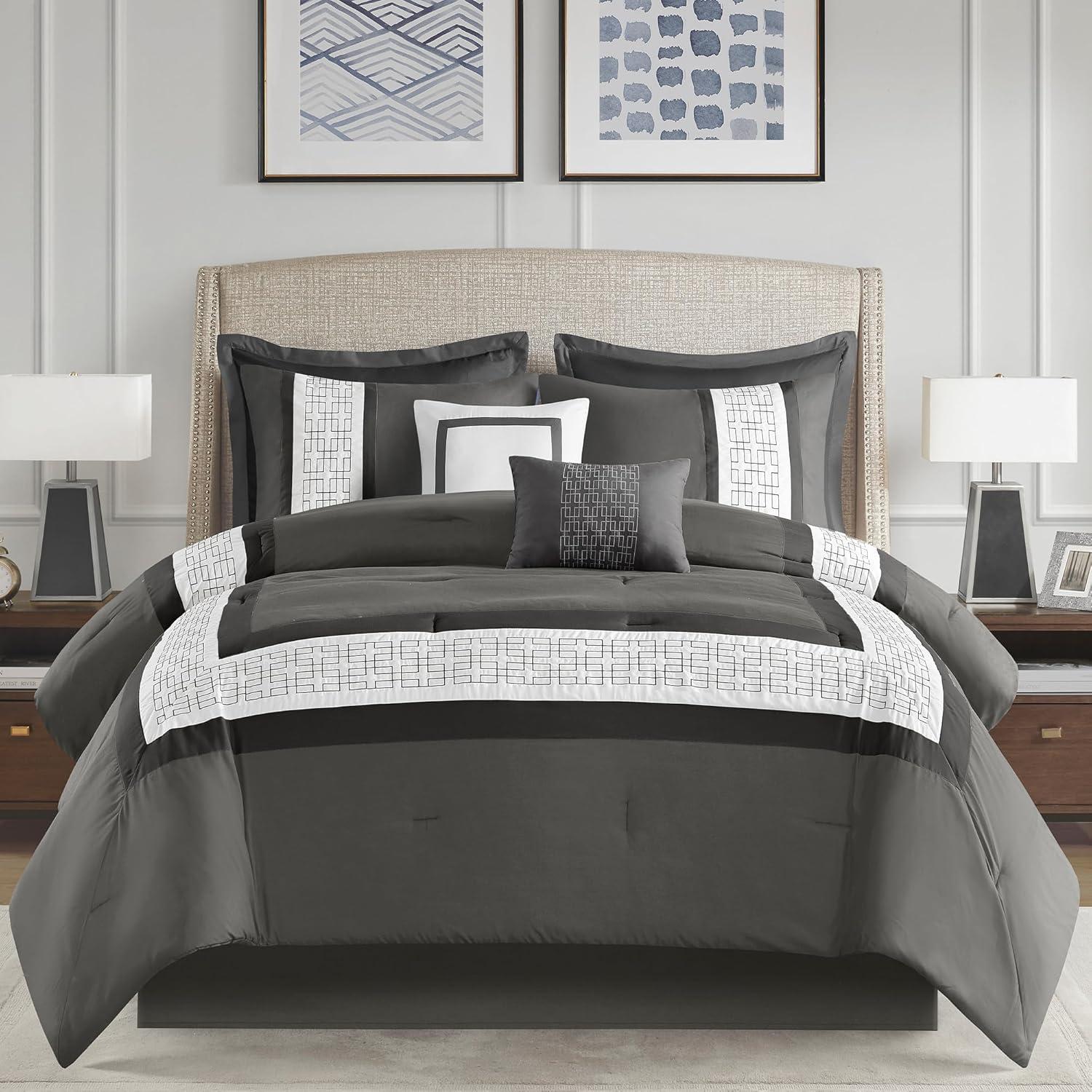 510 Design 8pc California King Elmore Embroidered Comforter Set Dark Gray