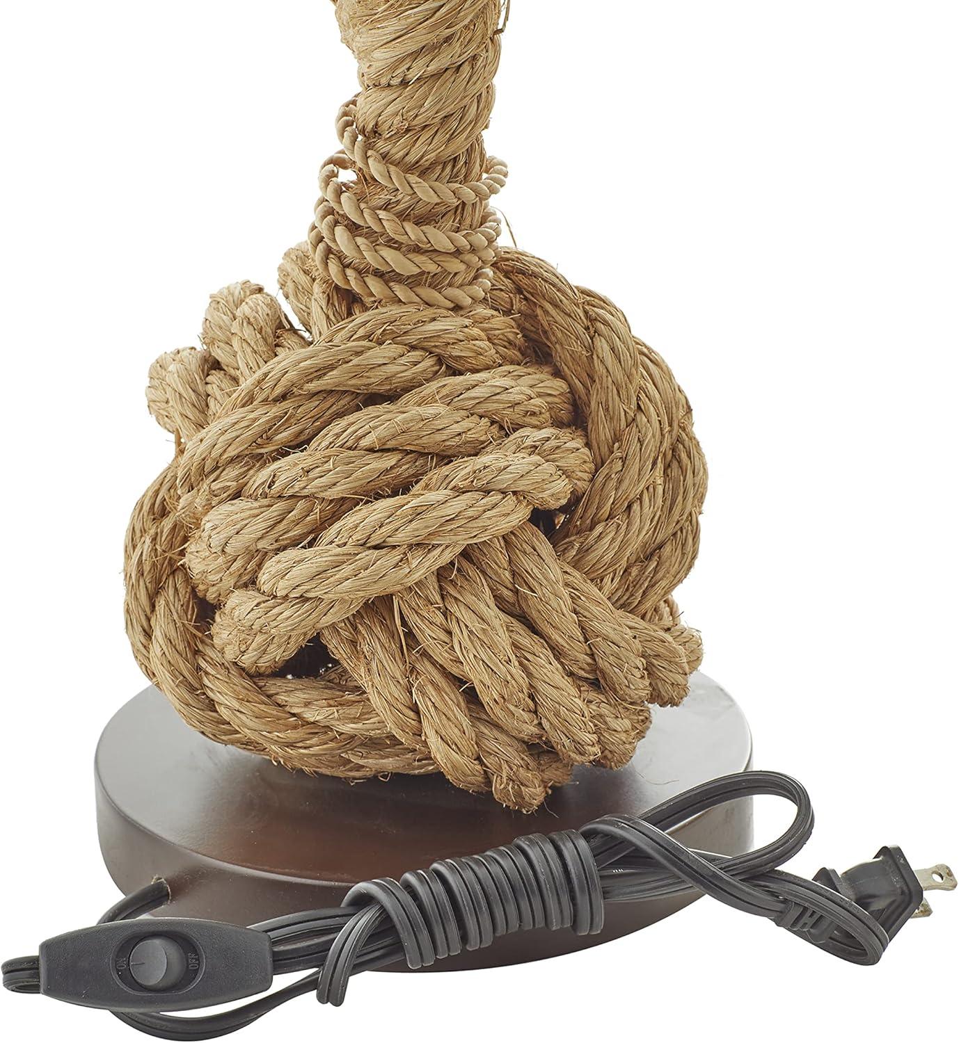 DecMode 28" Twisted Rope Brown Table Lamp with Brown Fabric Shade