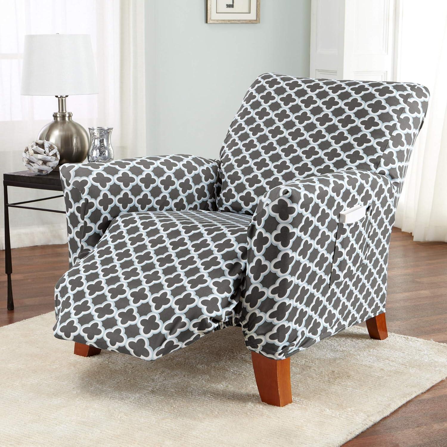 Great Bay Home Stretch Printed Washable Recliner Slipcover (Recliner, Navy)