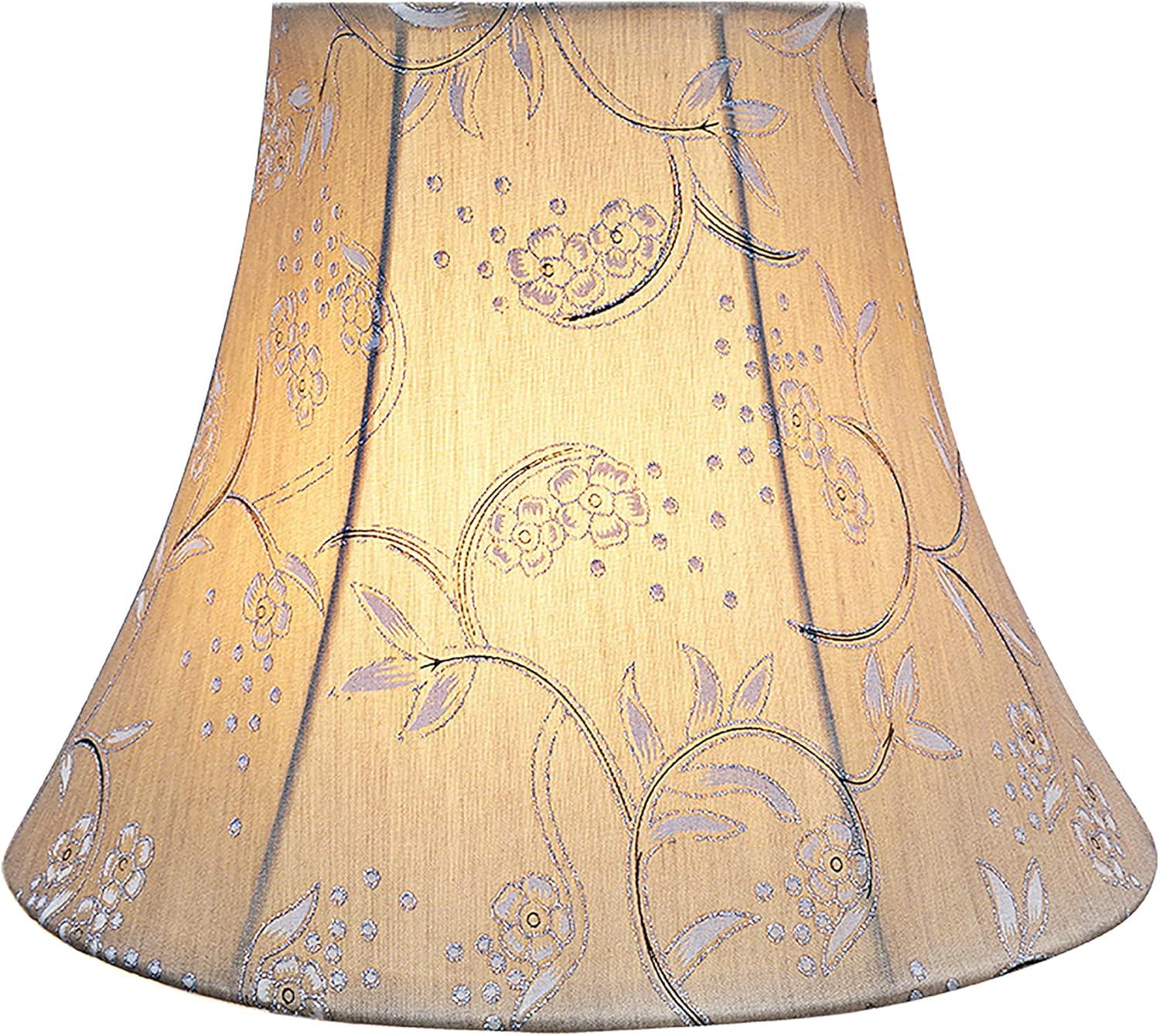 Light Gold Faux Silk Bell Lamp Shade with Floral Design, 12"