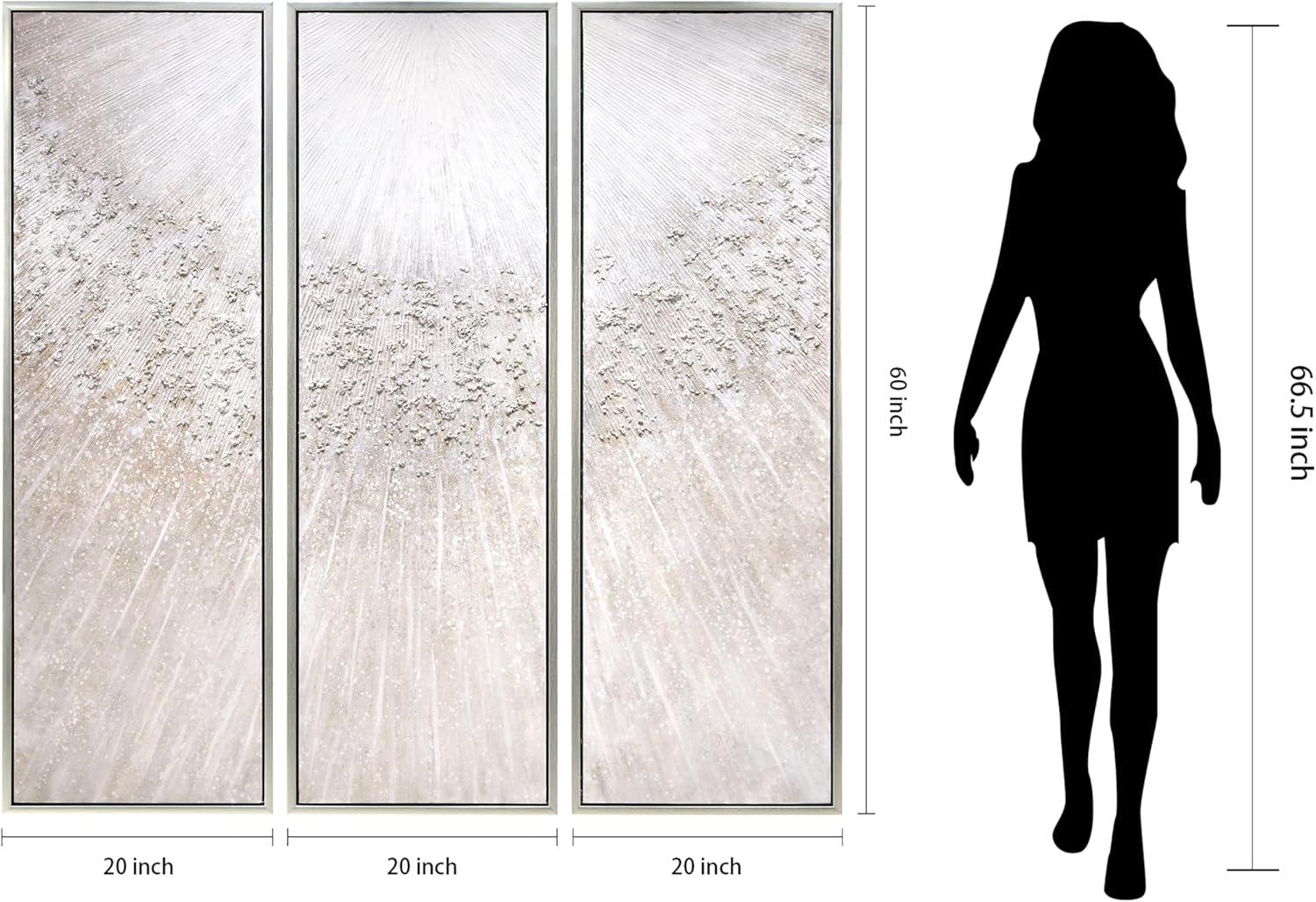 Empire Art Direct Silver Radiant Trio Textured Glitter Hand Painted Framed Canvas Wall Art with Silver Leaf