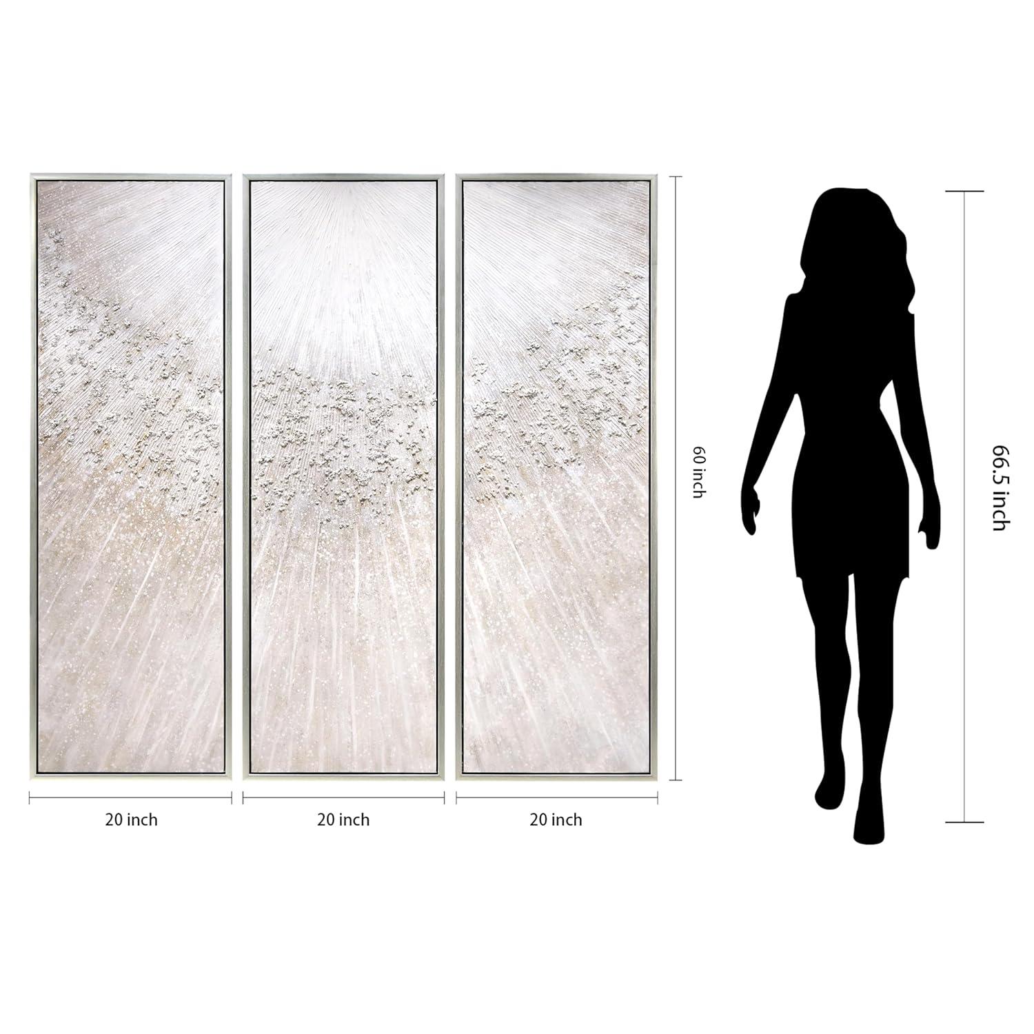 Empire Art Direct Silver Radiant Trio Textured Glitter Hand Painted Framed Canvas Wall Art with Silver Leaf