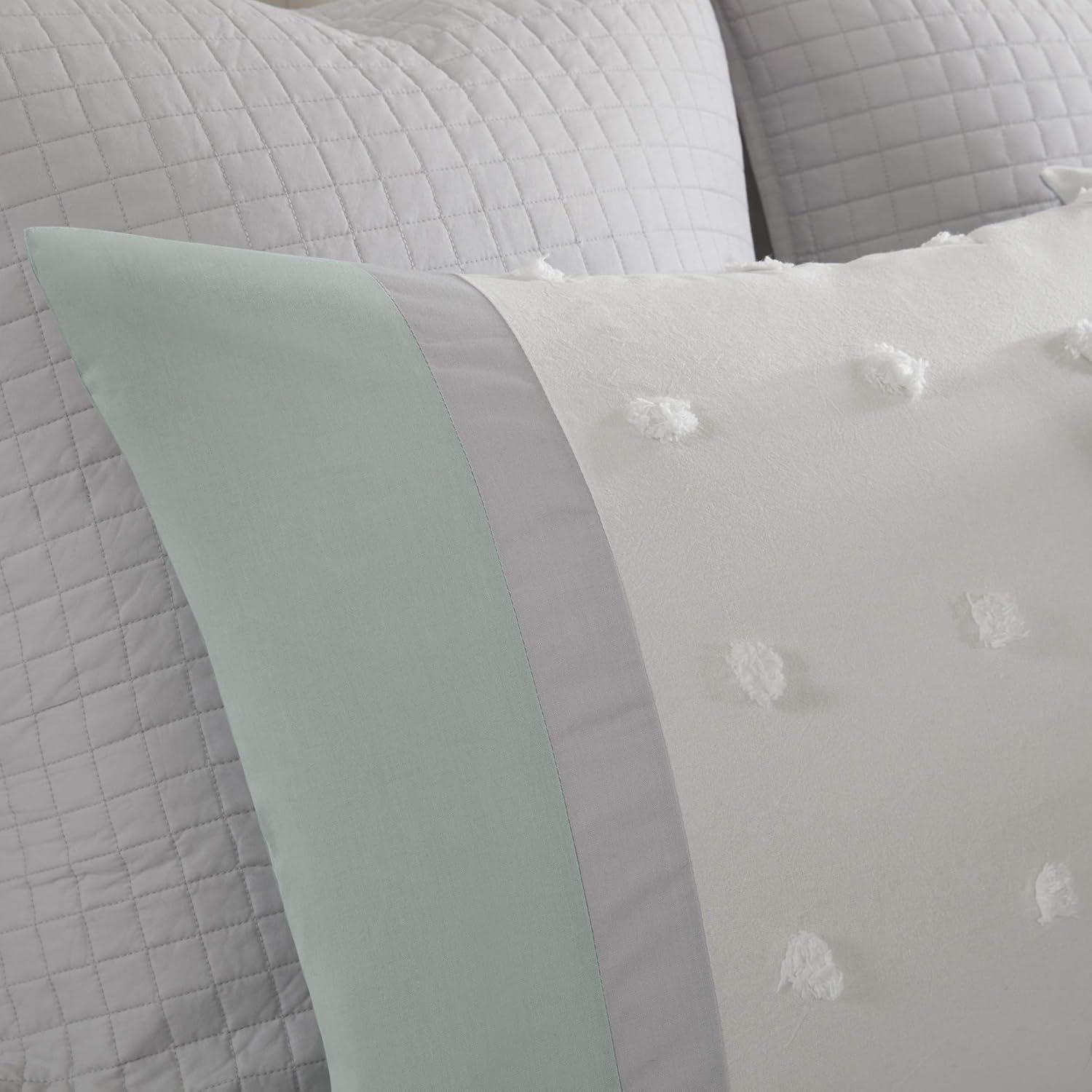 Ivory and Seafoam Cotton Full Comforter Set with Decorative Pillows