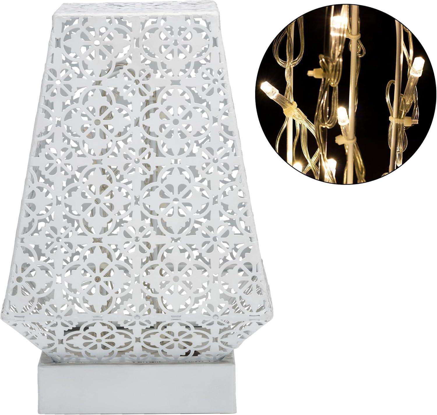 White Cordless LED Outdoor Lantern with Filigree Design