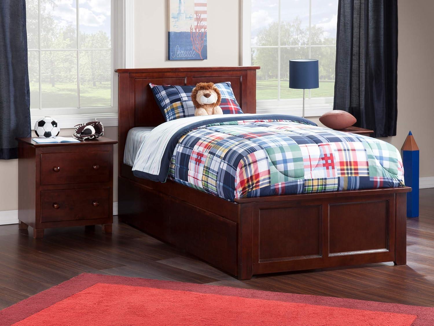 Madison Twin XL Platform Bed with Matching Foot Board with 2 Urban Bed Drawers in Walnut