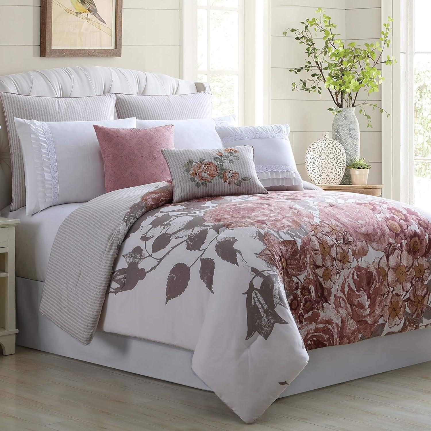 King White Microfiber Reversible Comforter Set with Decorative Pillows