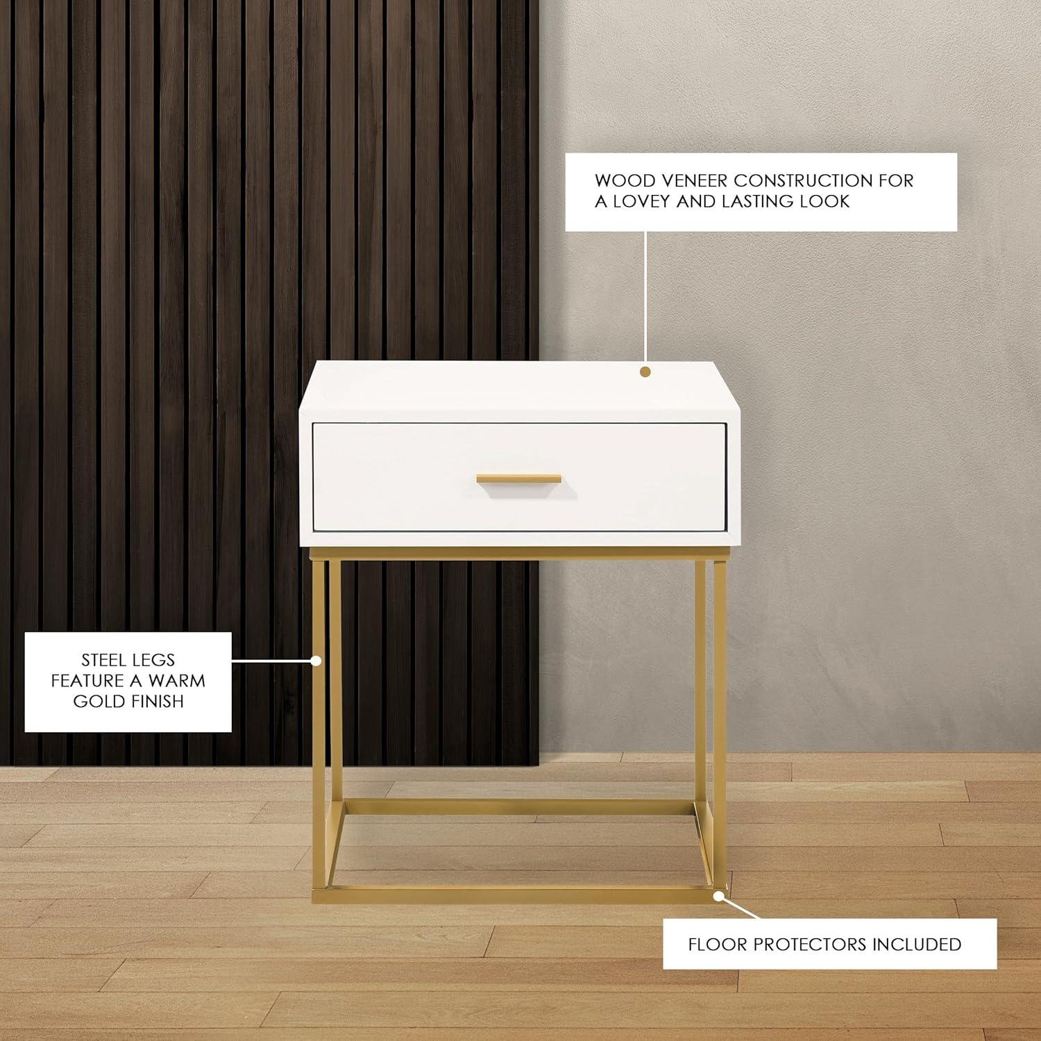 LuXeo LuXeo Catalina One Drawer Nightstand with Mustard Gold Legs