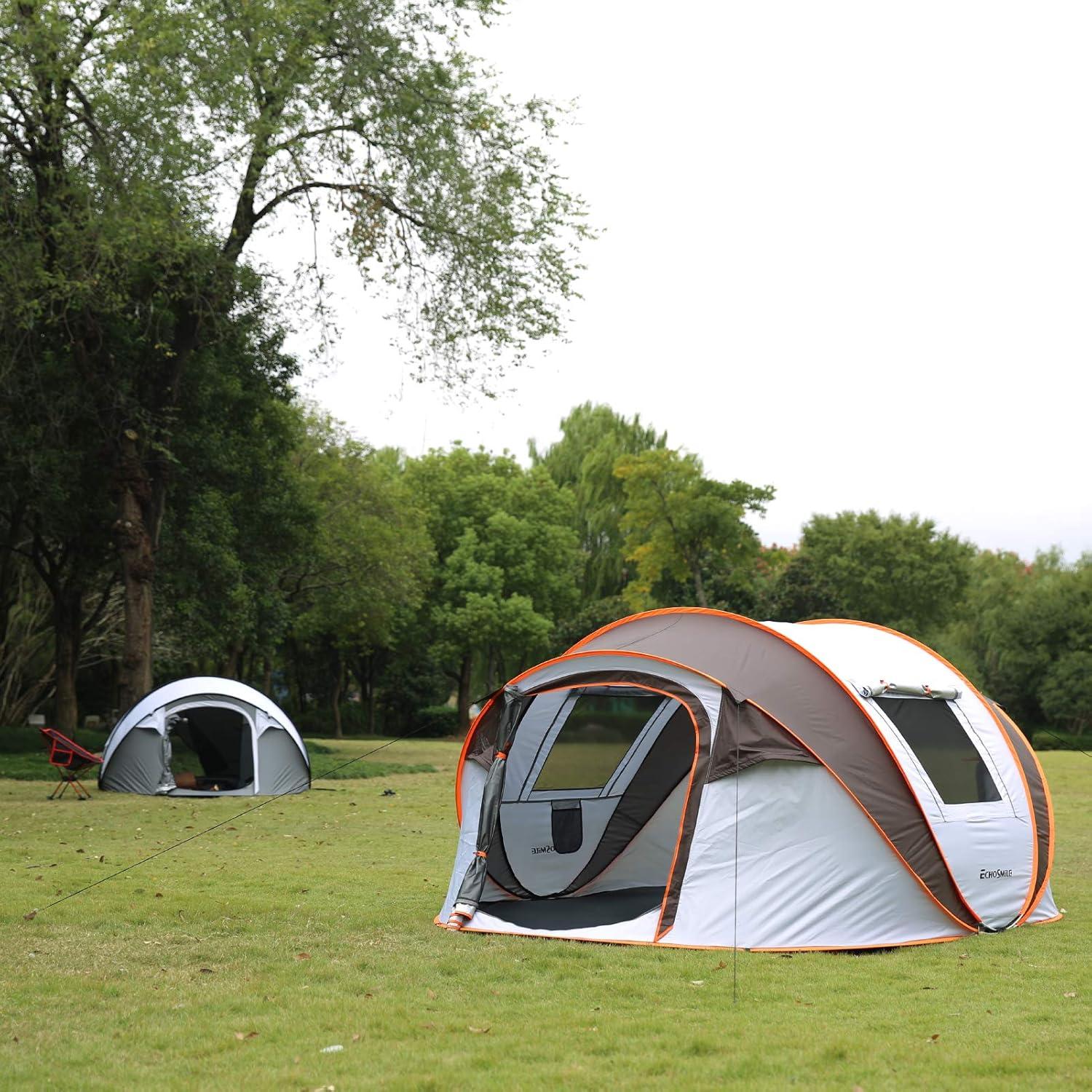 EchoSmile 2-Person White and Brown Pop Up Camping Tent