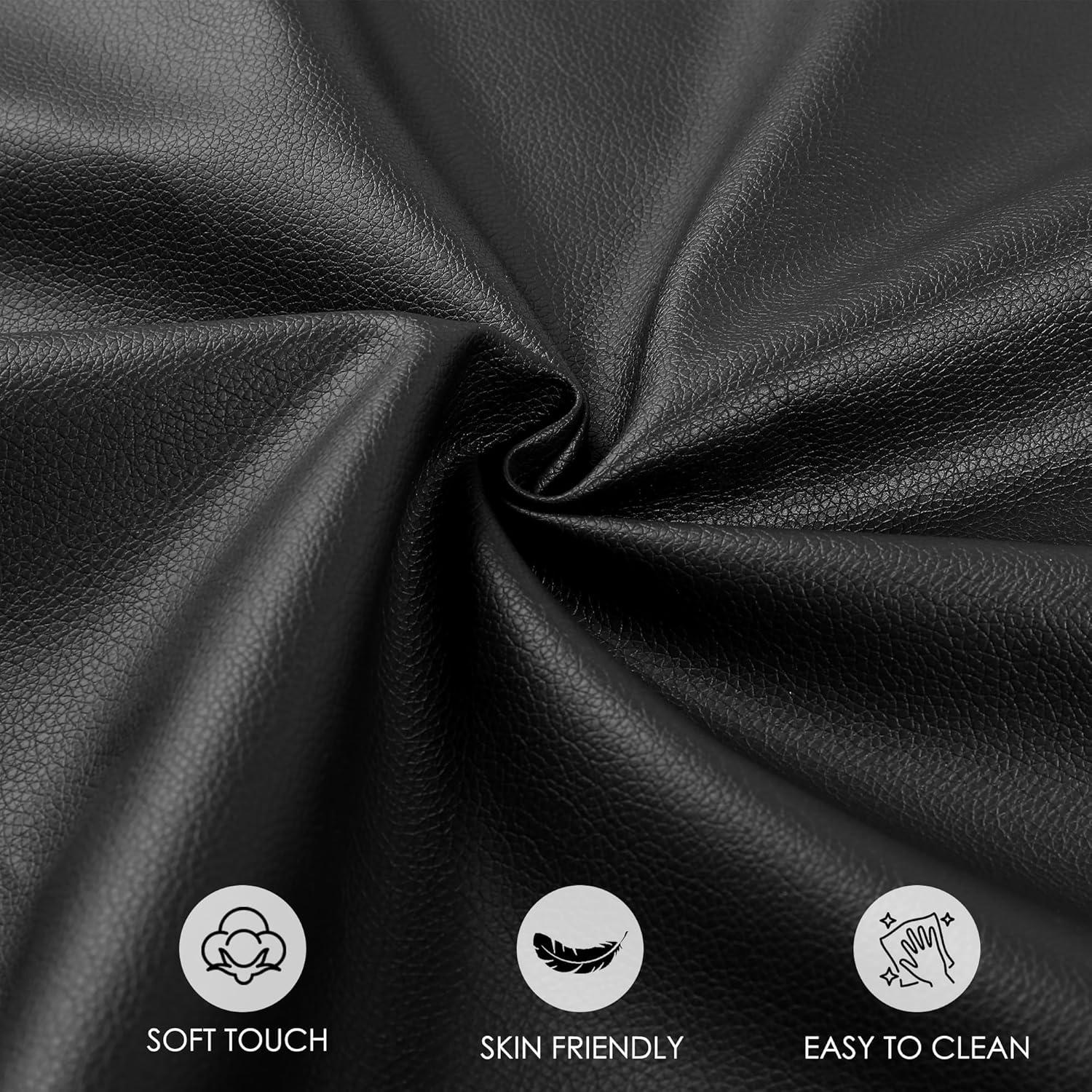 Keyluv Modern Faux Leather Upholstered Platform Bed Frame with Metal Decoration Headboard, Wooden Slats Support, No Box Spring Needed, Queen Size, Black