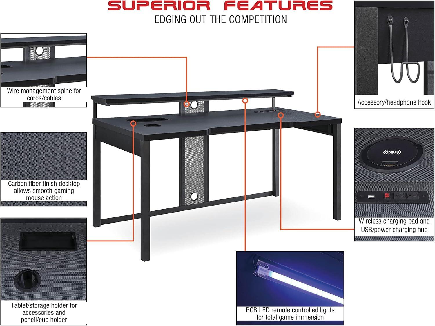 Adaptor 63" Gaming Desk in Black Steel Metal