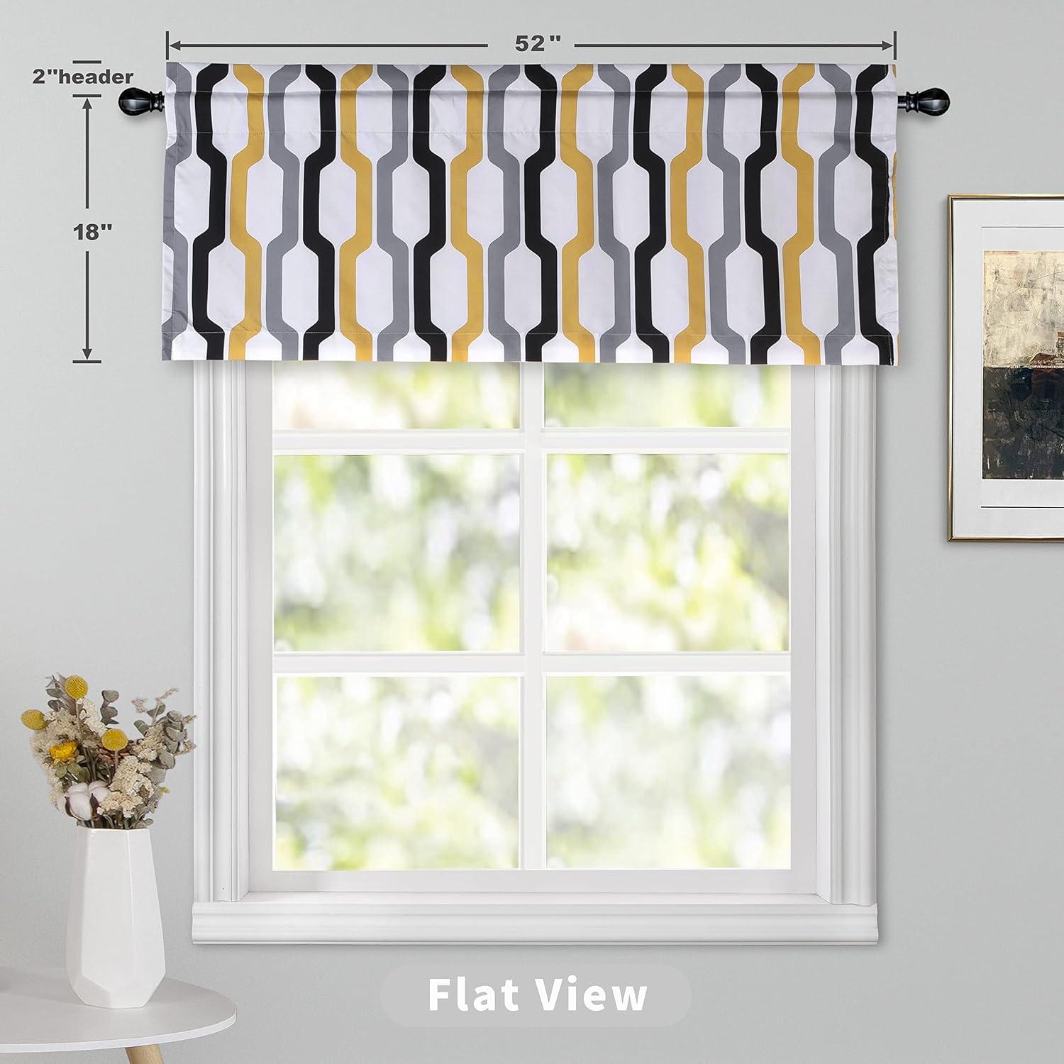 DriftAway Riley Geo Lined Window Curtain Valance Mid Century Geometric Pattern 2 Layers Rod Pocket 52 Inch by 18 Inch Plus 2 Inch Gold White