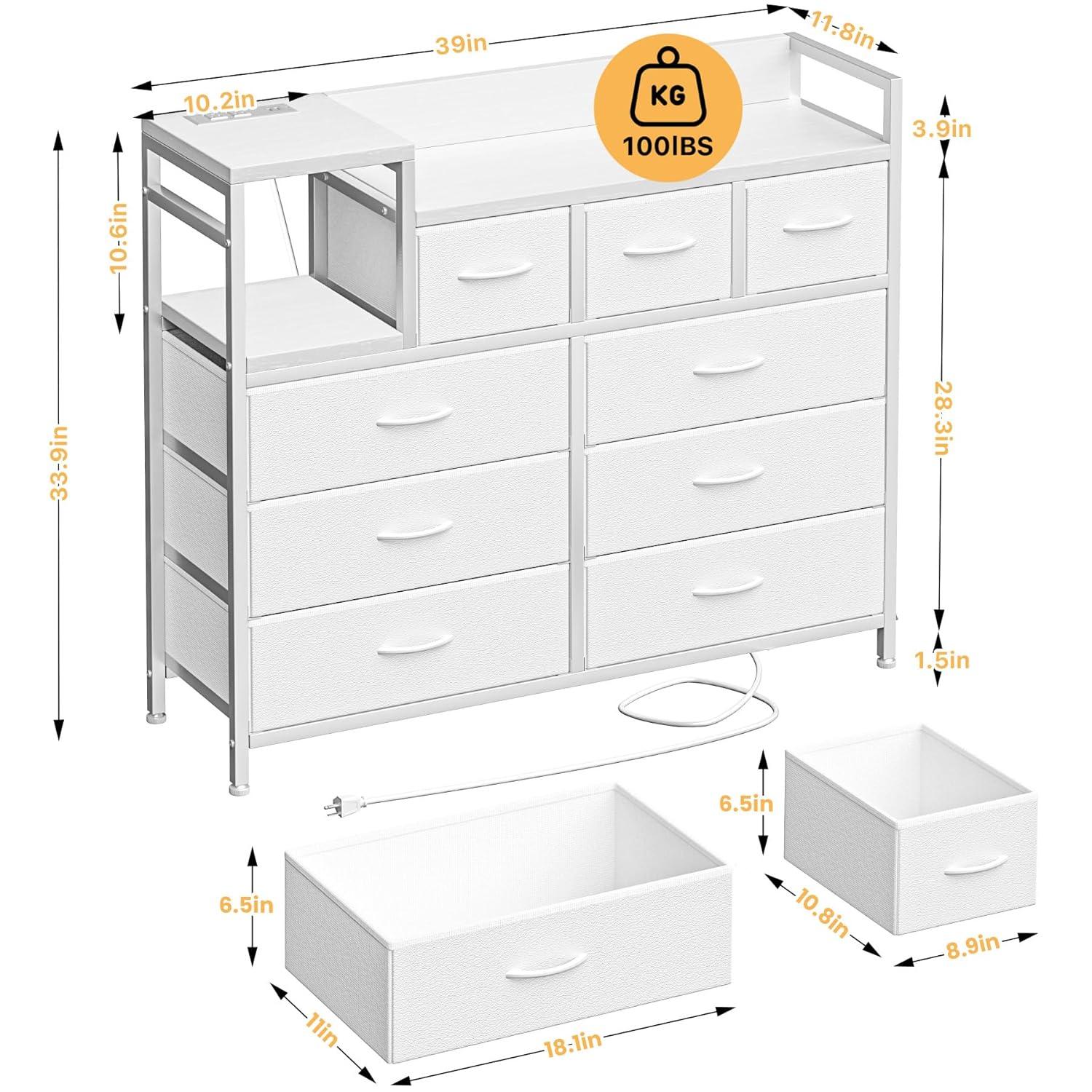 Dresser TV Stand with Power Outlet, Bedroom Dresser with 9 Drawers, Chest of Drawers for Living Room, Hallway(Rustic Brown)