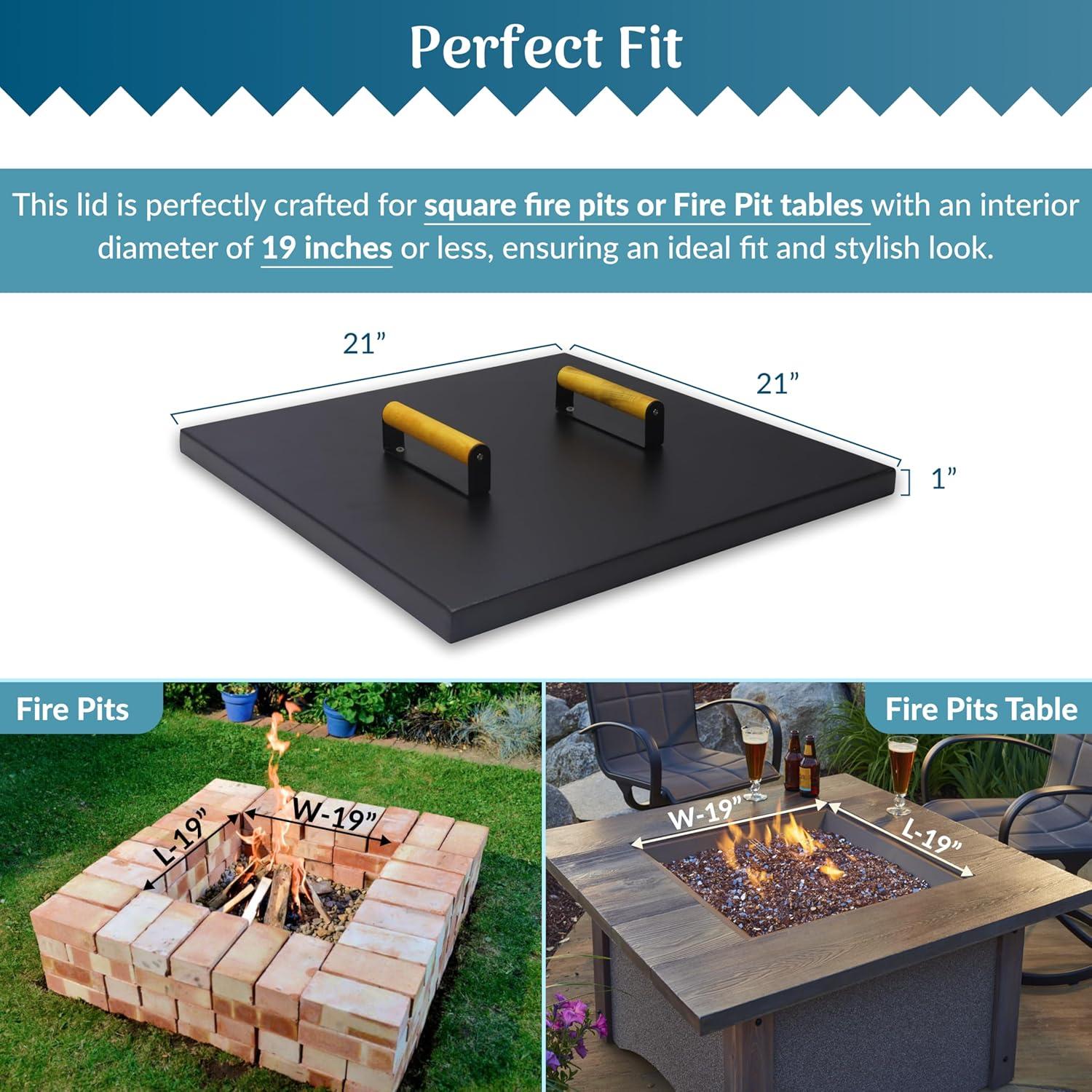 21" Black Powder-Coated Steel Fire Pit Cover with Wooden Handles