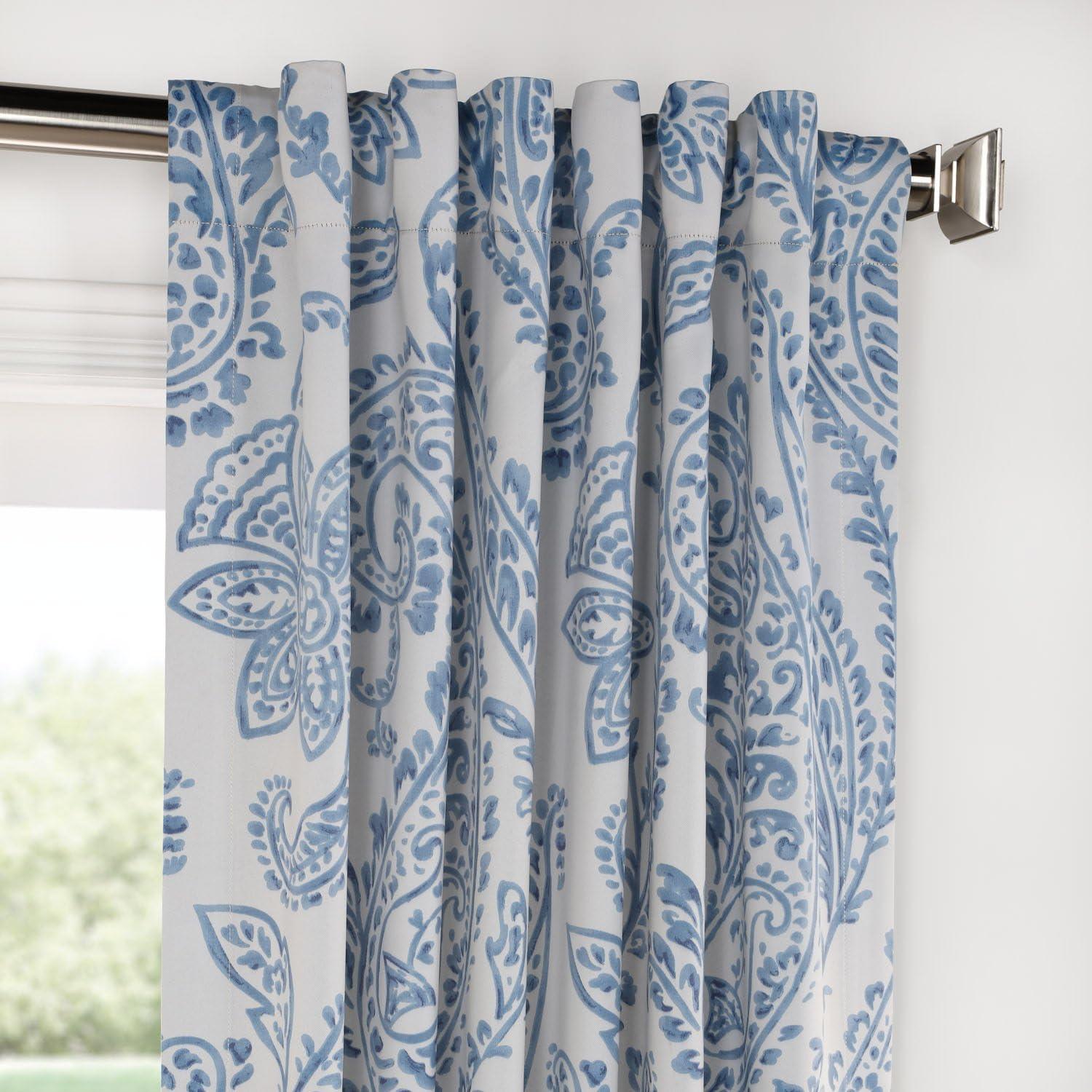 Tea Time Blue Floral Blackout Polyester Curtains 50" x 63"