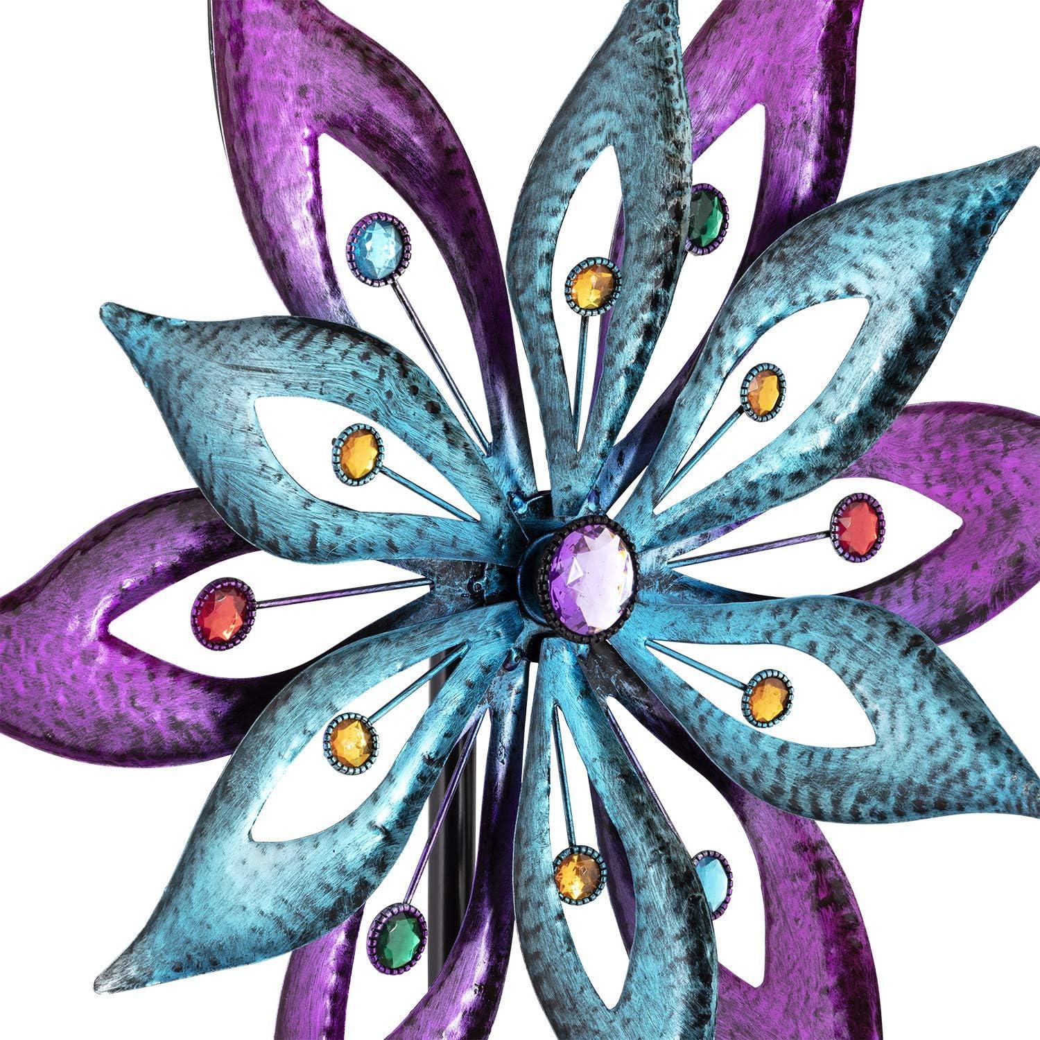 Purple and Aqua Floral Metal Wind Spinner Stake, 64"