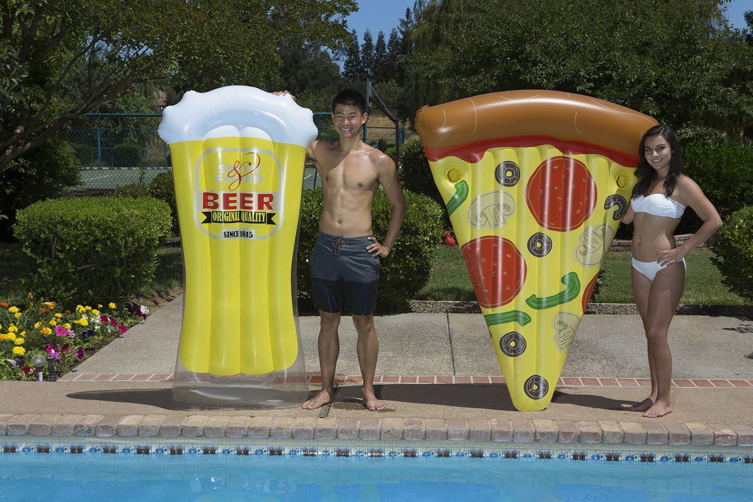 Poolmaster Inflatable Swimming Pool Mattress Floats with Slice O' Pizza and Beer Mug Combo