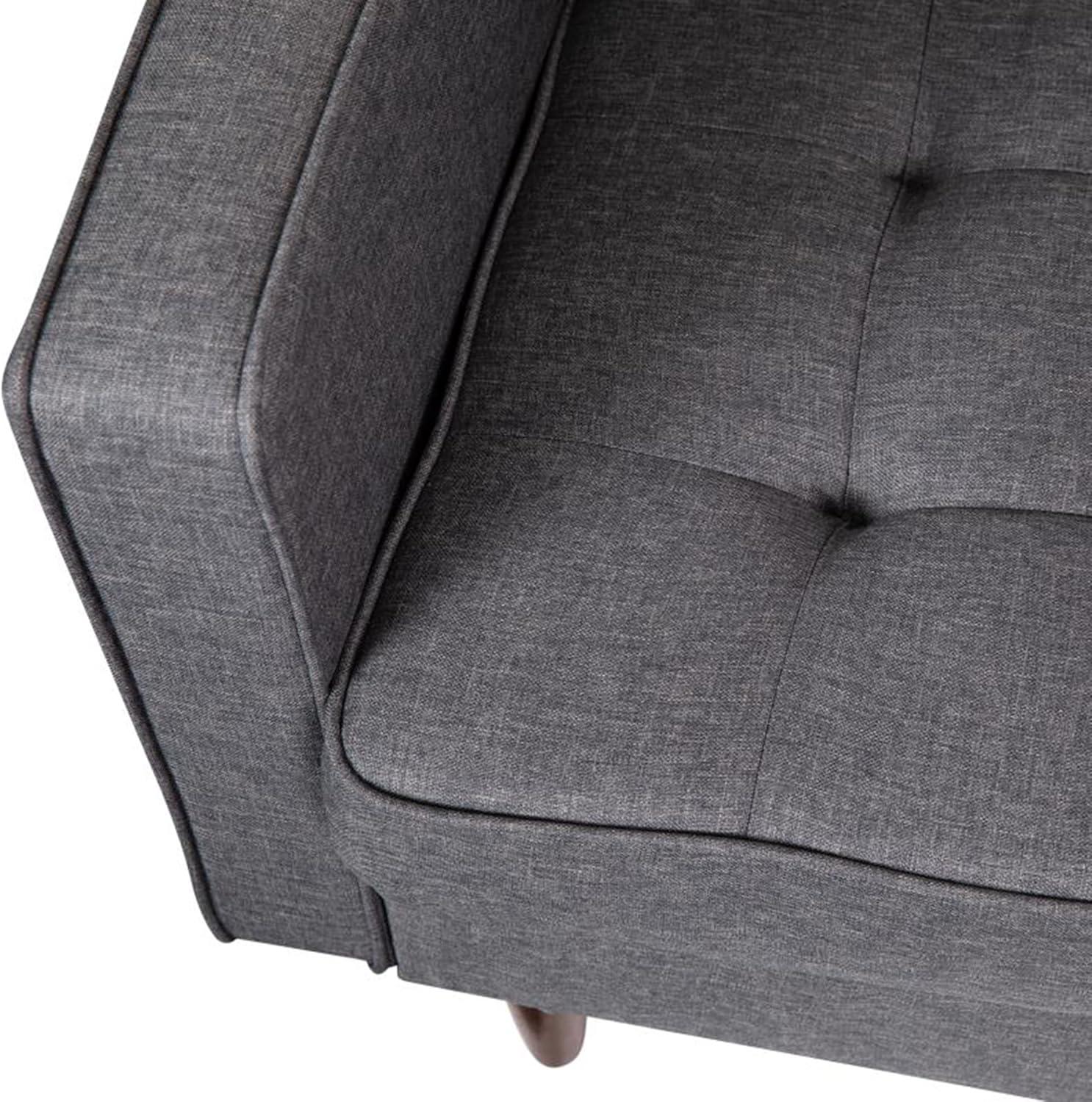 Hudson Dark Gray Faux Linen Accent Chair with Wood Legs