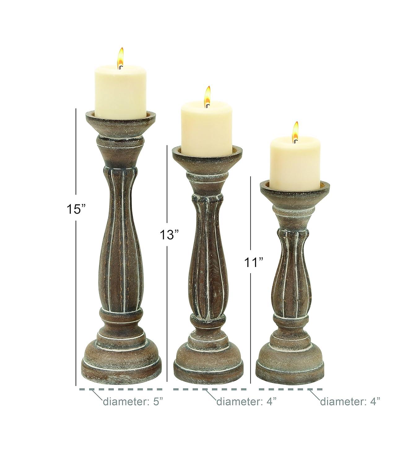 DecMode 3 Candle Brown Wood Candle Holder, Set of 3