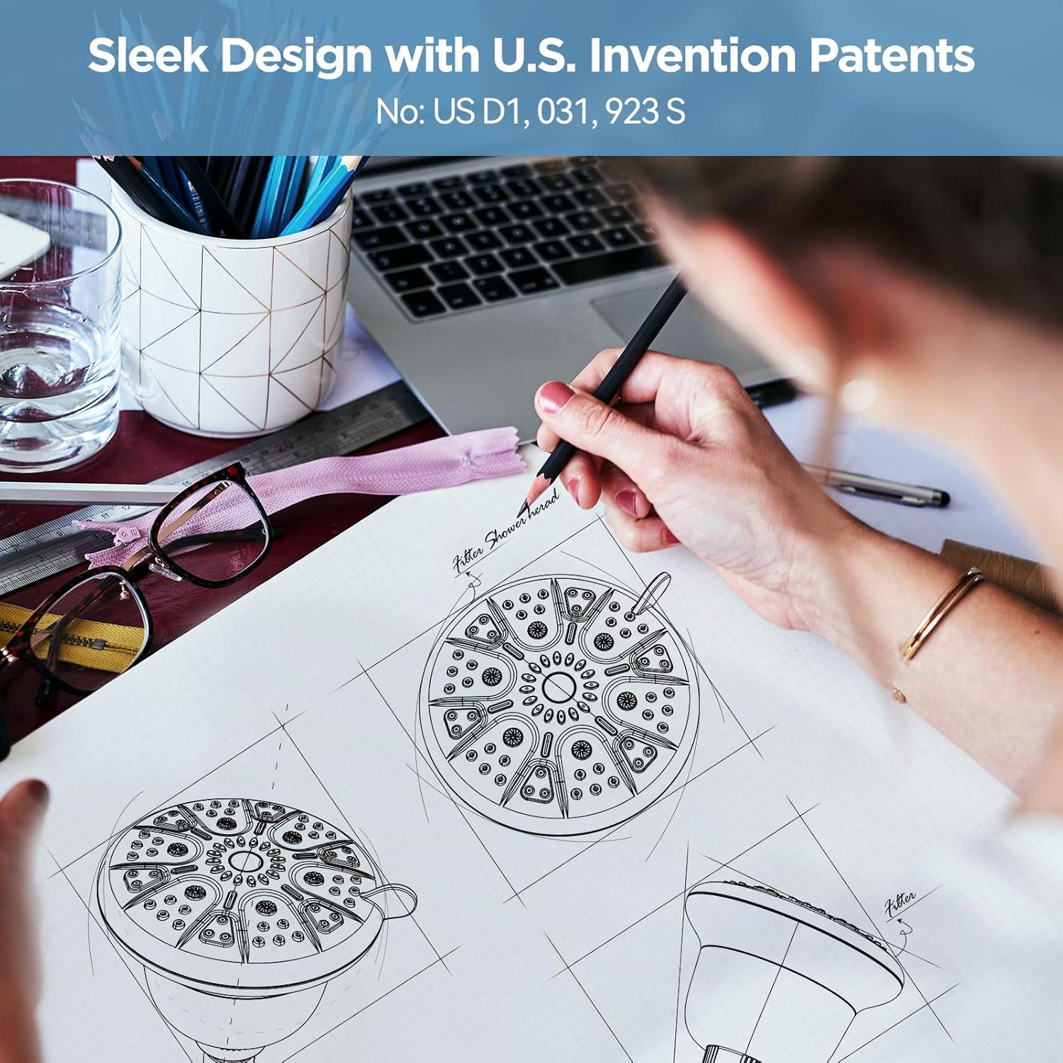 Filtered Shower Head with Upgraded Activated Carbon Filter - High Pressure Shower Head with Hard Water Softener - 7 Settings Bathroom Rain Showerhead to Remove Chlorine and Heavy Metals