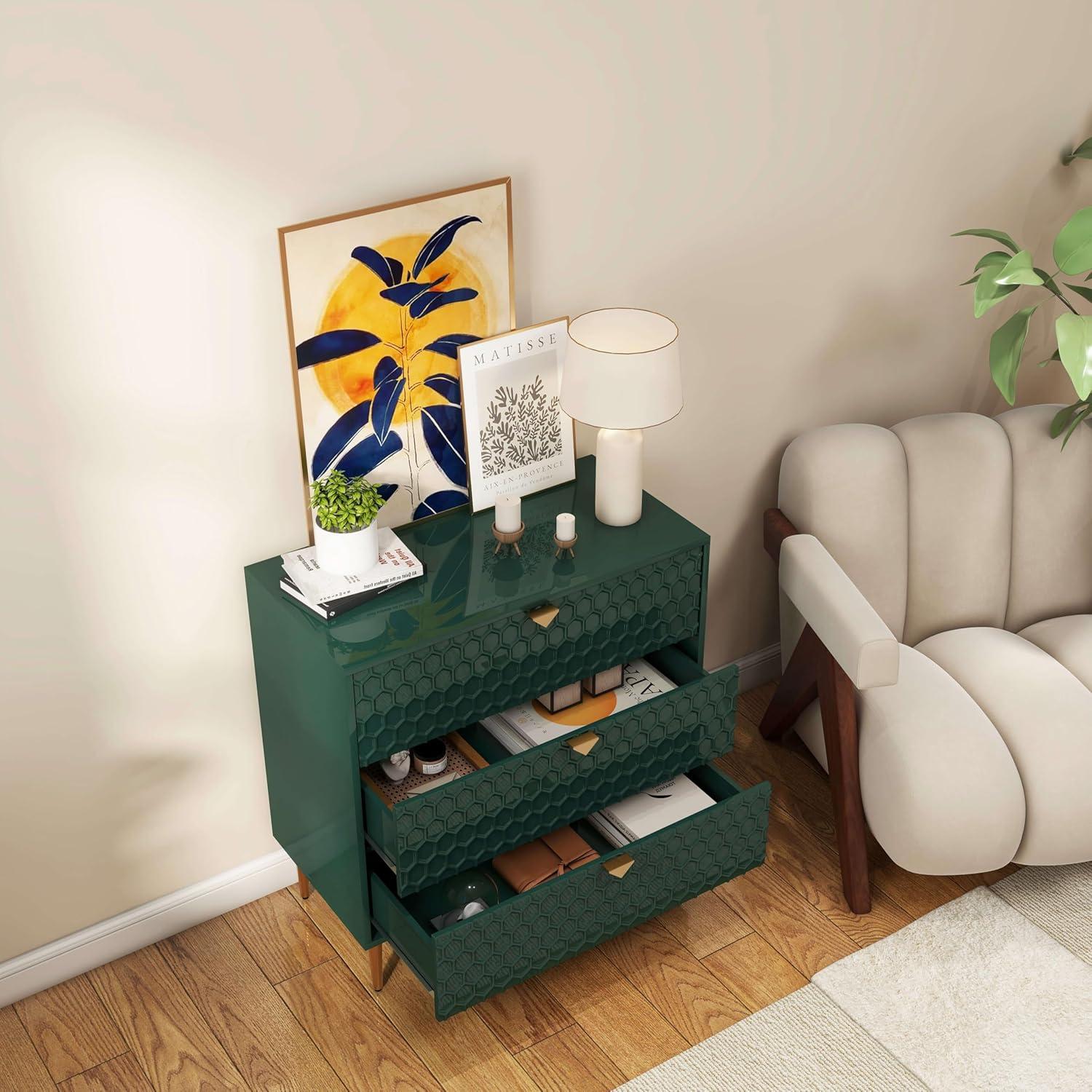 Mondawe Accent Cabinet with 3 Drawers, Free Standing Sideboard Buffet Cabinet with Storage, Modern Storage Cabinet for Dining Room Hallway Office Entryway,Green