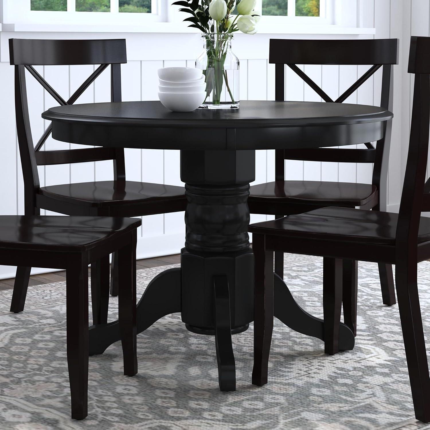 Classic Black 42" Round Wood Pedestal Dining Table