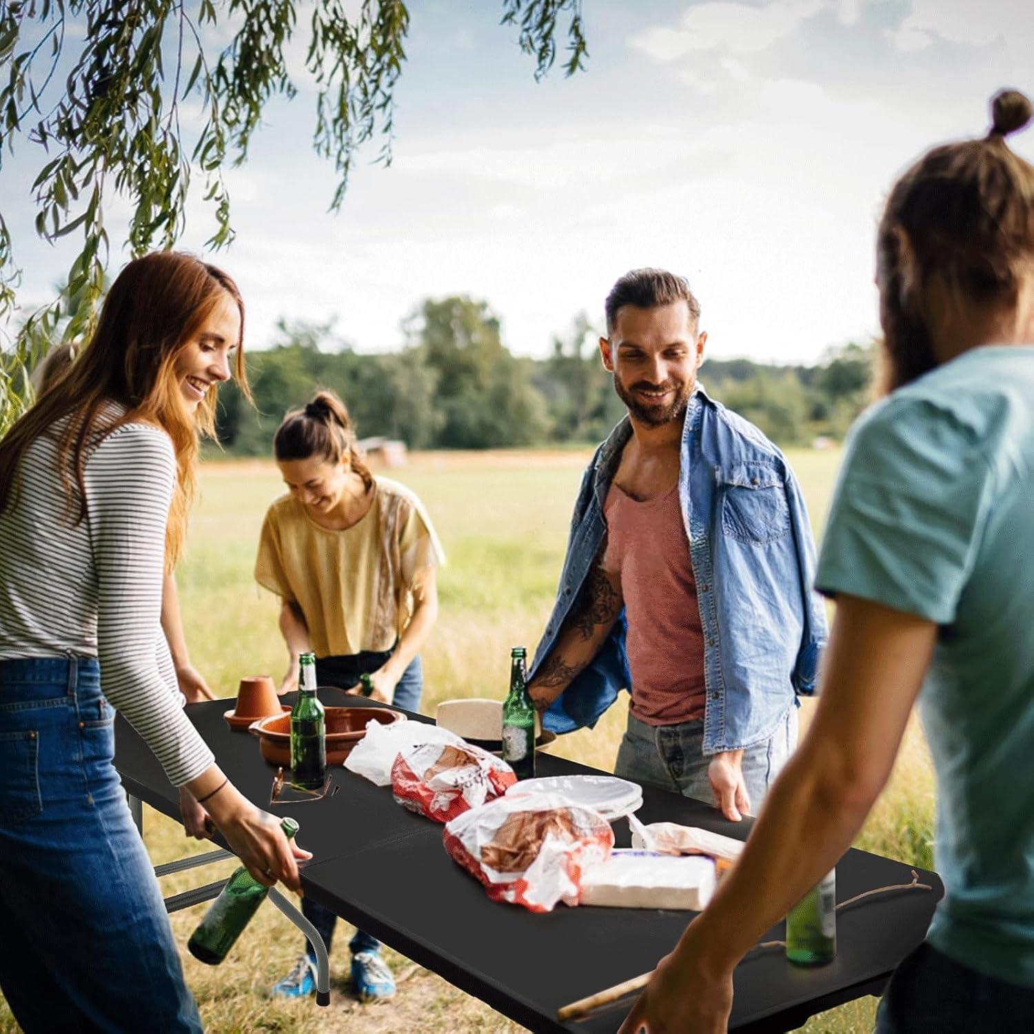 Plastic Folding Card Table, Indoor Outdoor Portable Picnic Table with Carrying Handle for Camping