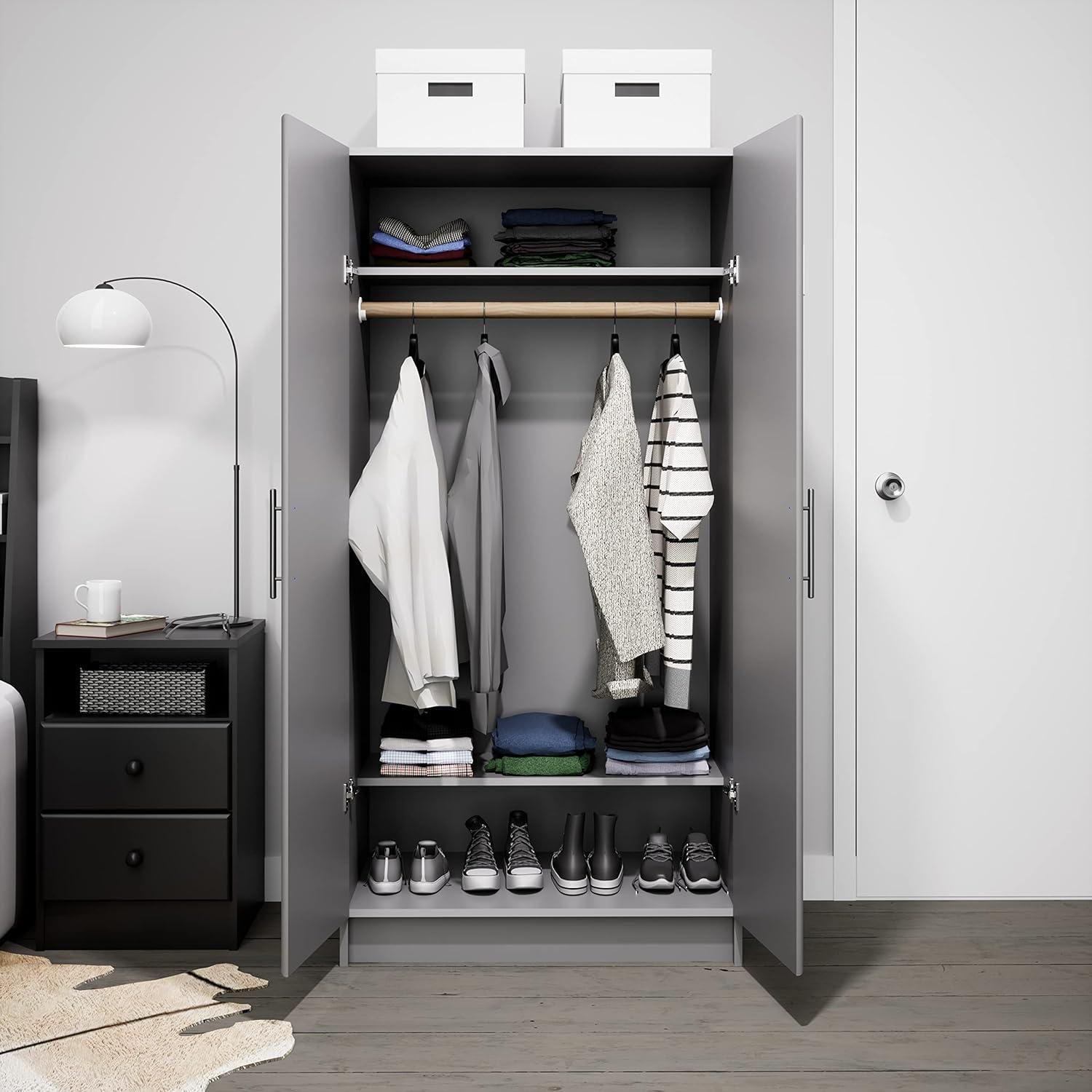 Light Gray 2-Door Freestanding Wardrobe Cabinet with Shelves