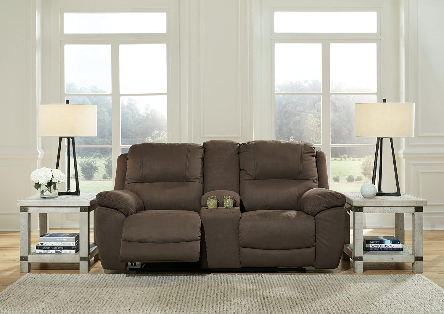 Espresso Faux Leather Tufted Reclining Loveseat with Cup Holder