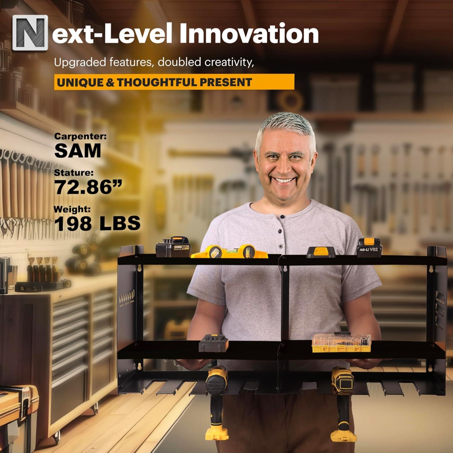 Spampur Power Tool Organizer Wall Mount with Charging Station, Garage Tool Shelf 6 Drill Holders, Tool Battery Holder with Plier holder Heavy Duty Rack, Tool Storage Rack with 4 Outlet Power Strip