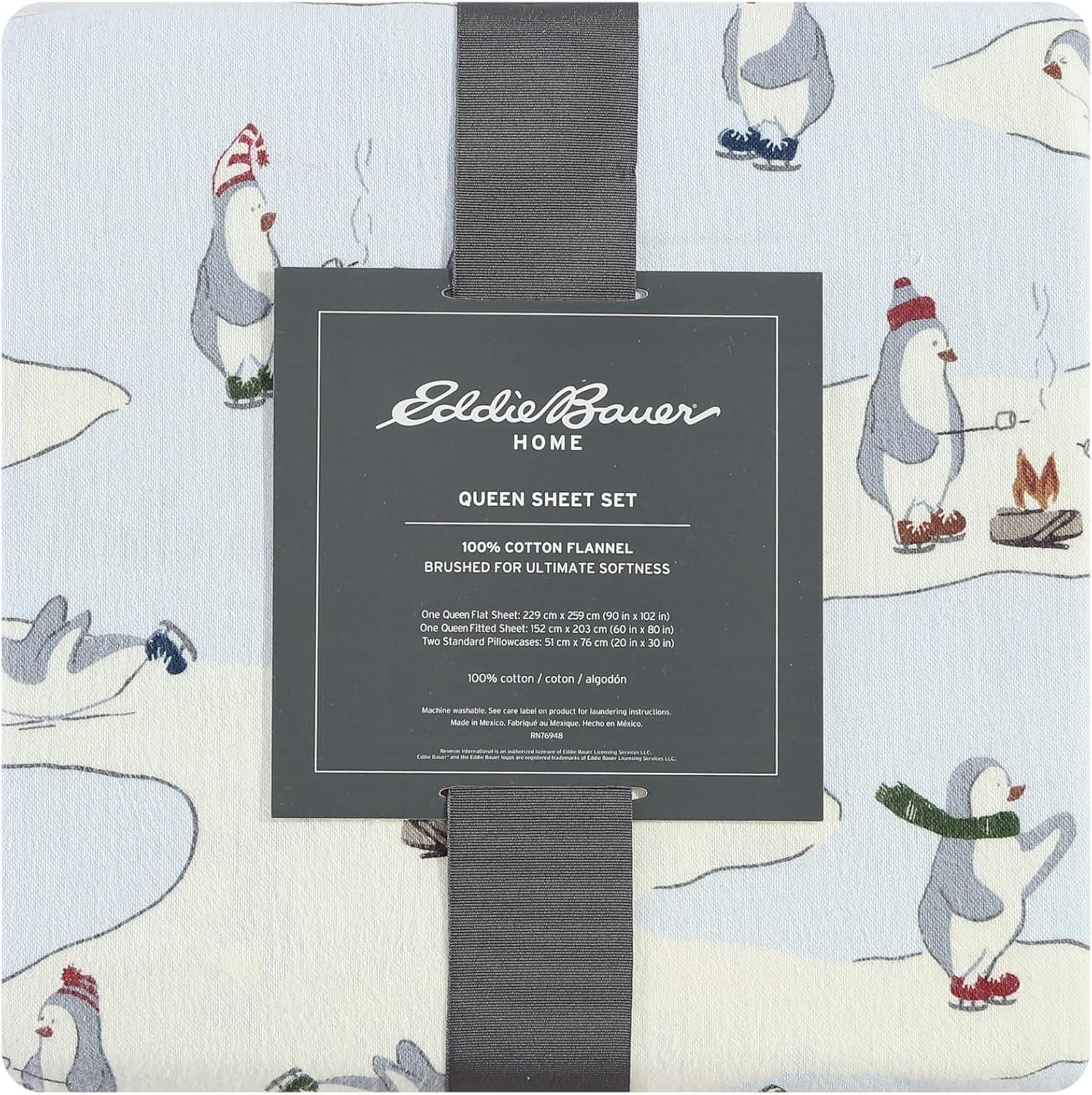 Eddie Bauer 196481 Flannel Sheet Set, Twin, Skating Penguins