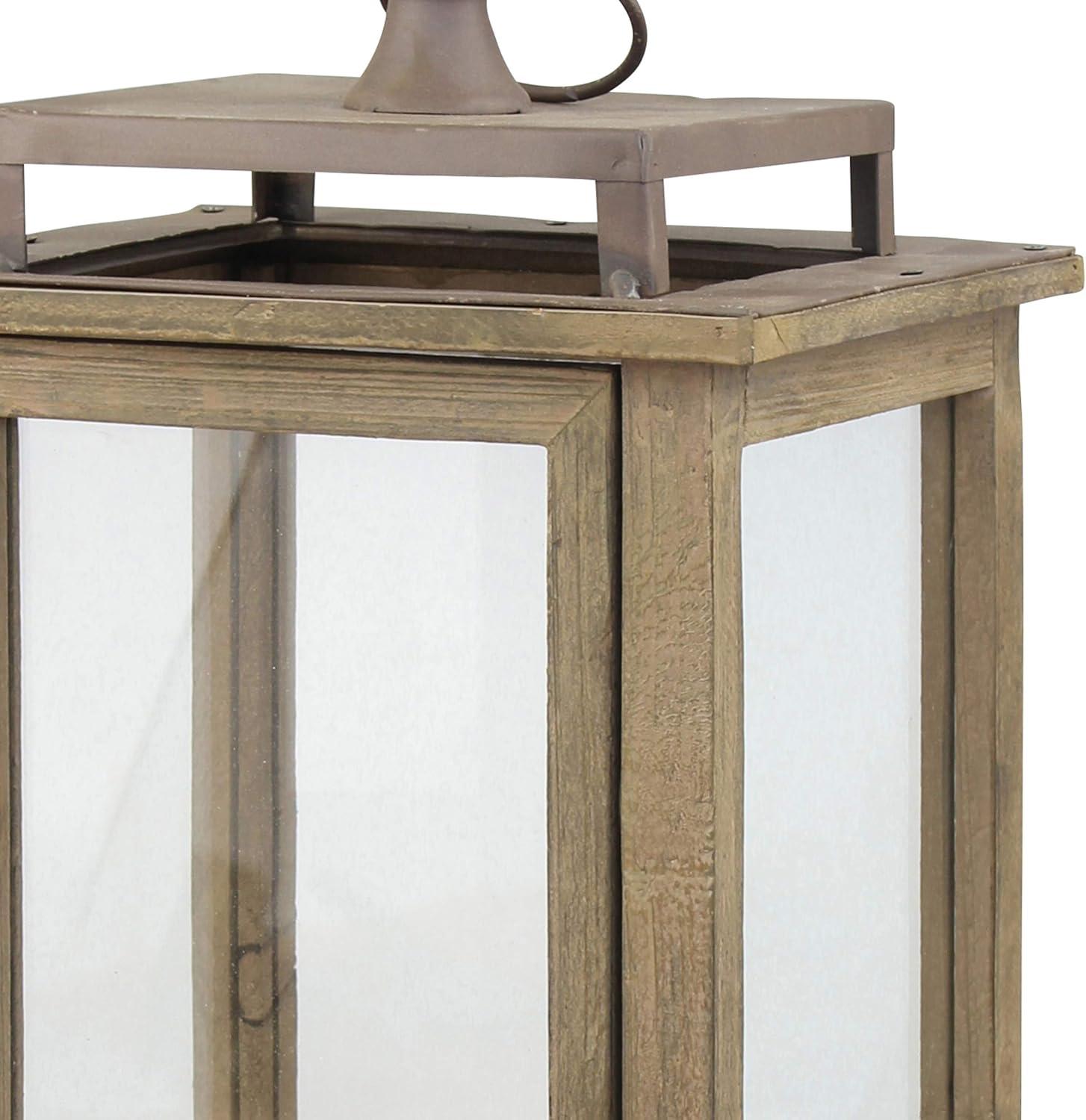 Stonebriar Decorative Rustic Wooden Candle Lantern with Handle and Hinged Door, Large, Brown