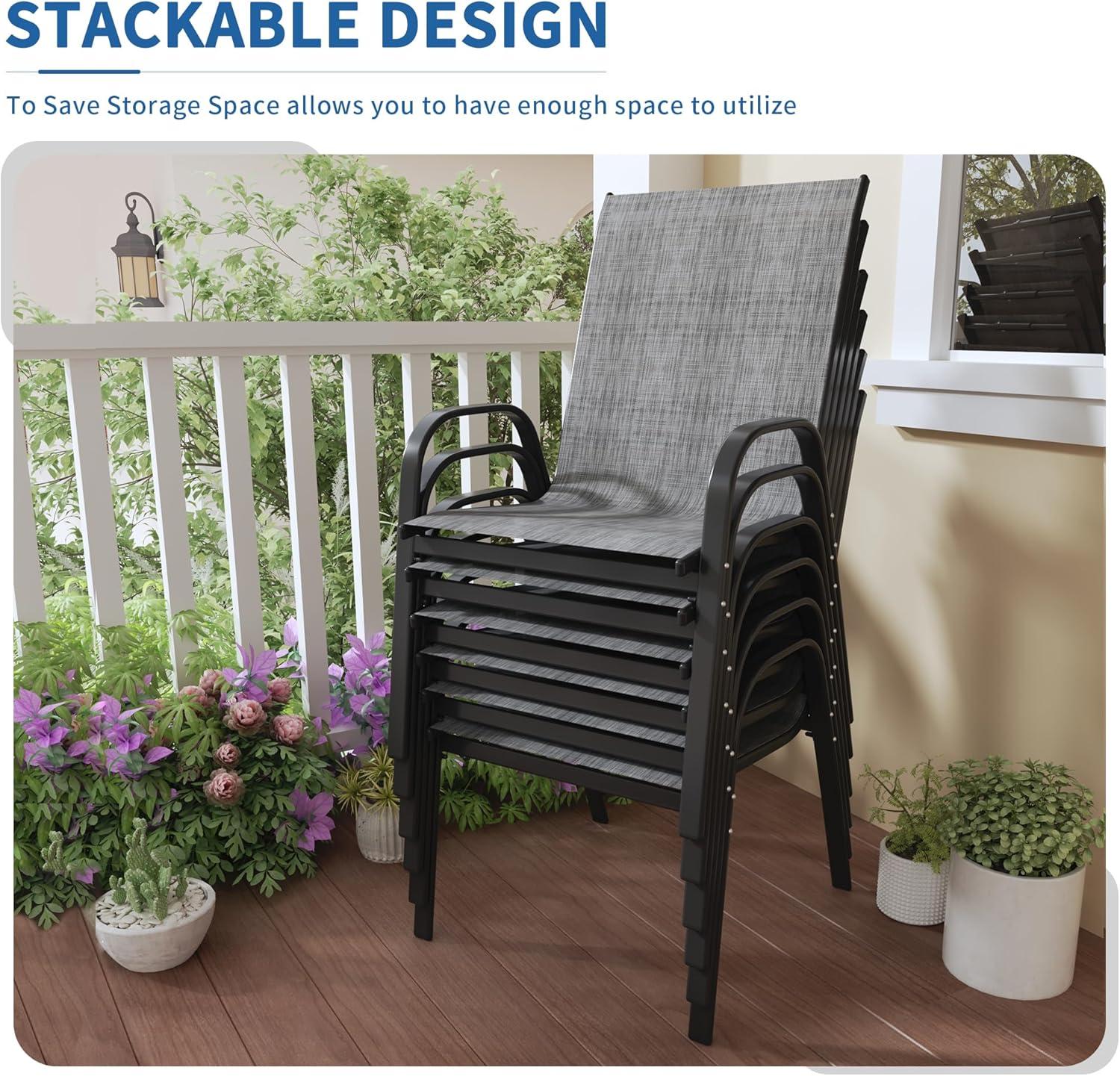 Vitarpatio Outdoor Patio Dining Chairs Set of 6, Stackable Patio Chairs Metal Outdoor Chair High Back Textilene Armchairs