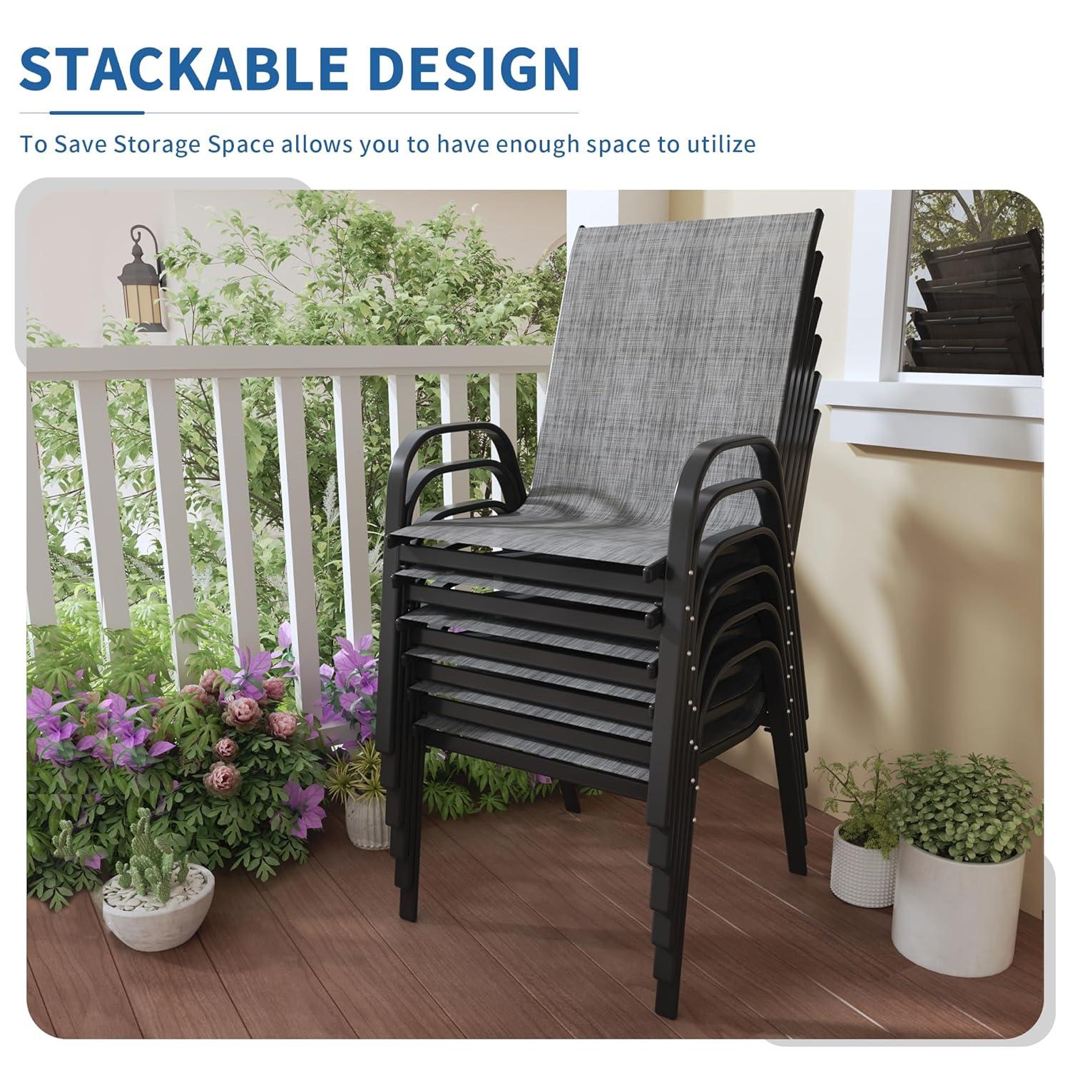 Vitarpatio Outdoor Patio Dining Chairs Set of 6, Stackable Patio Chairs Metal Outdoor Chair High Back Textilene Armchairs