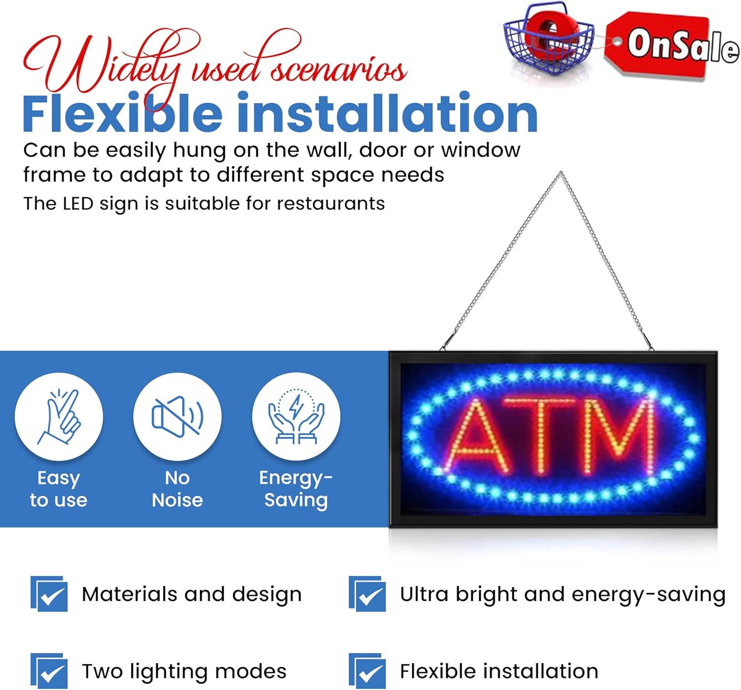 LED Neon Light ATM Sign With Animation On/off and Power On/Off two Switchs for Business B86