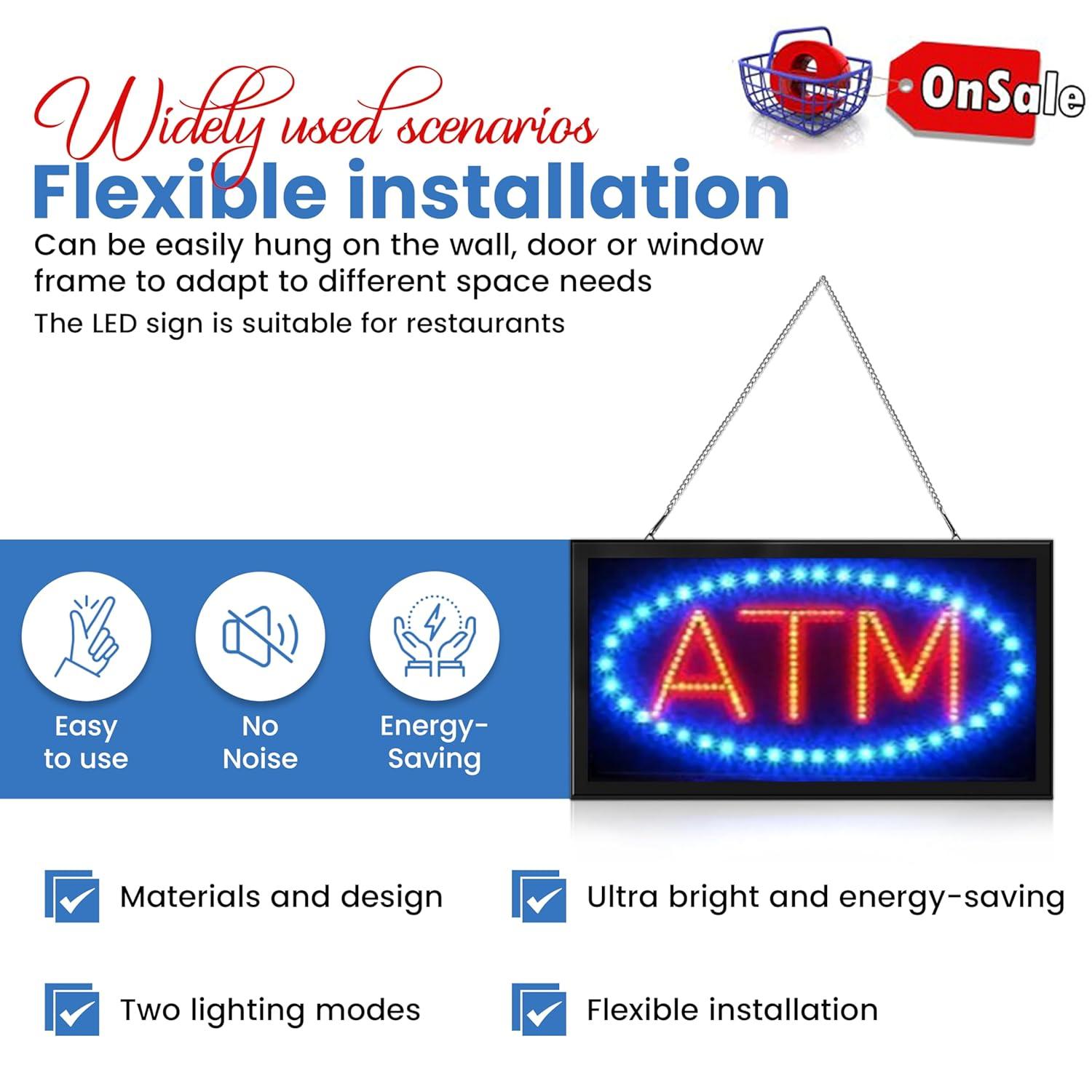 LED Neon Light ATM Sign With Animation On/off and Power On/Off two Switchs for Business B86