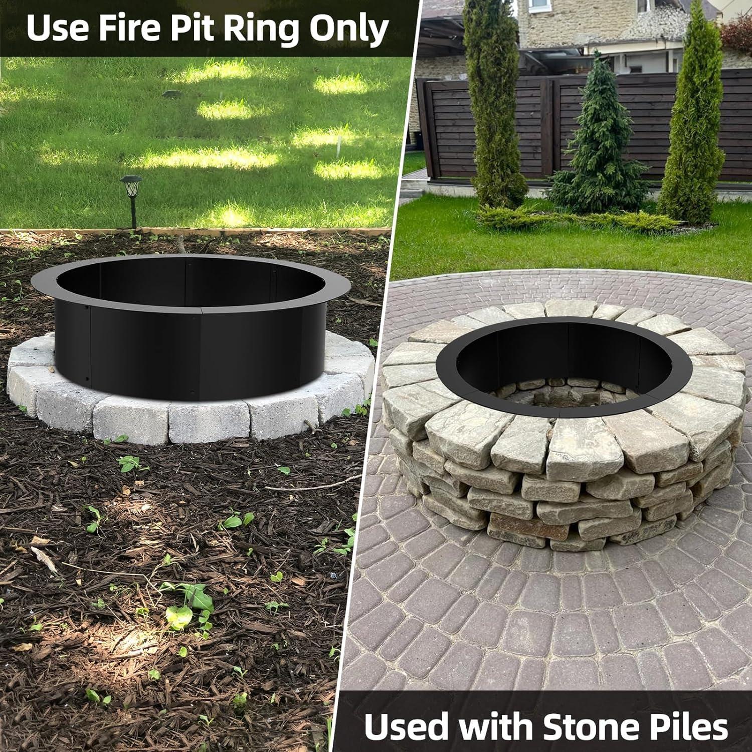 Fire Pit Ring Round 40 Outer 36 Inner Steel Liner DIY Campfire Firepit