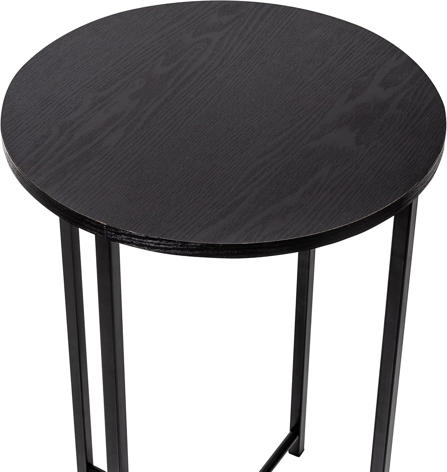 Black Round Wood and Metal Side Table with X-Pattern Base