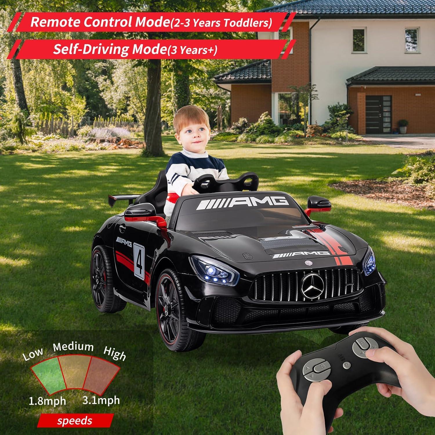 Black 12V Mercedes-Benz AMG Kids Ride-On Car with Remote