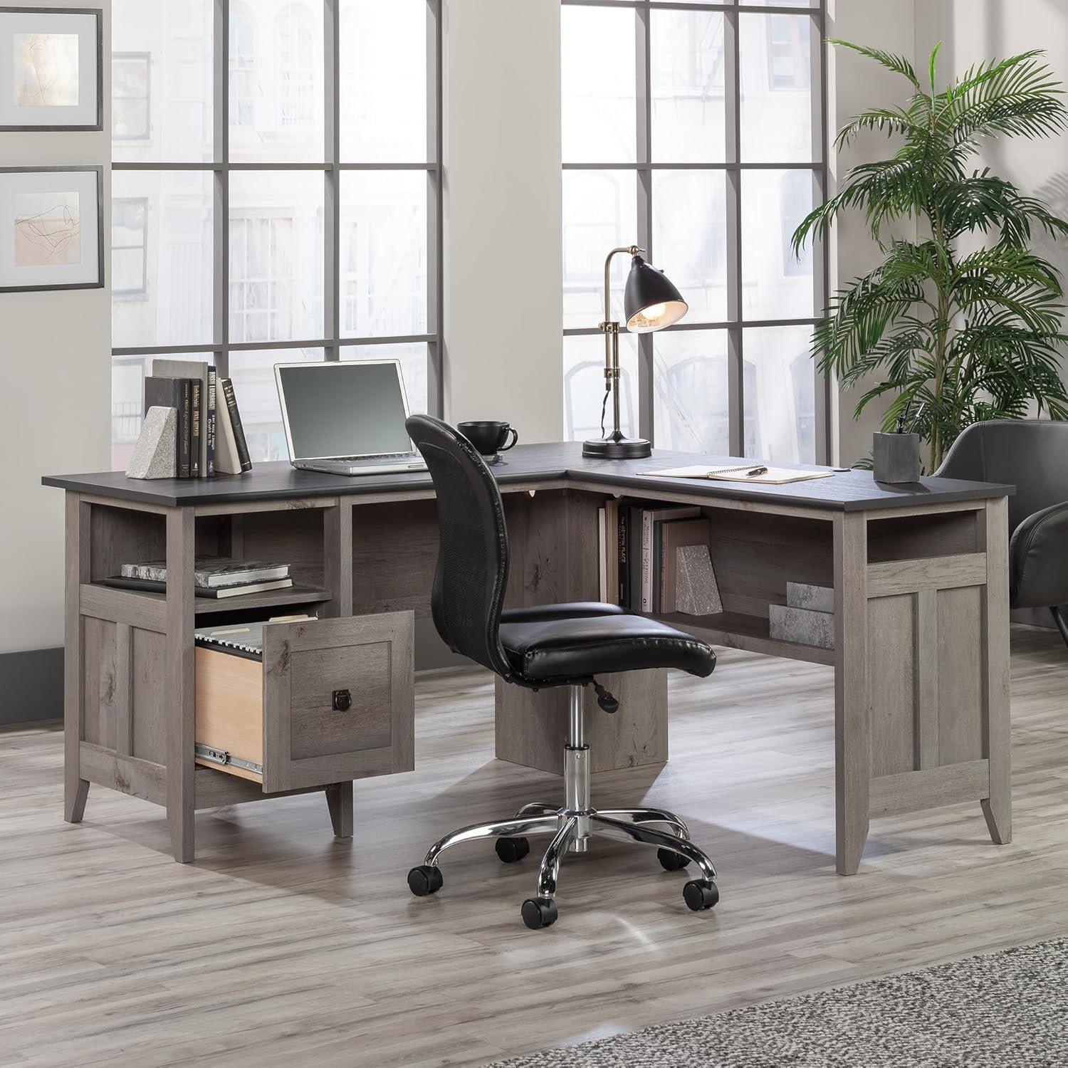 Sauder August Hill L-Shaped Computer Desk, Mystic Oak Finish