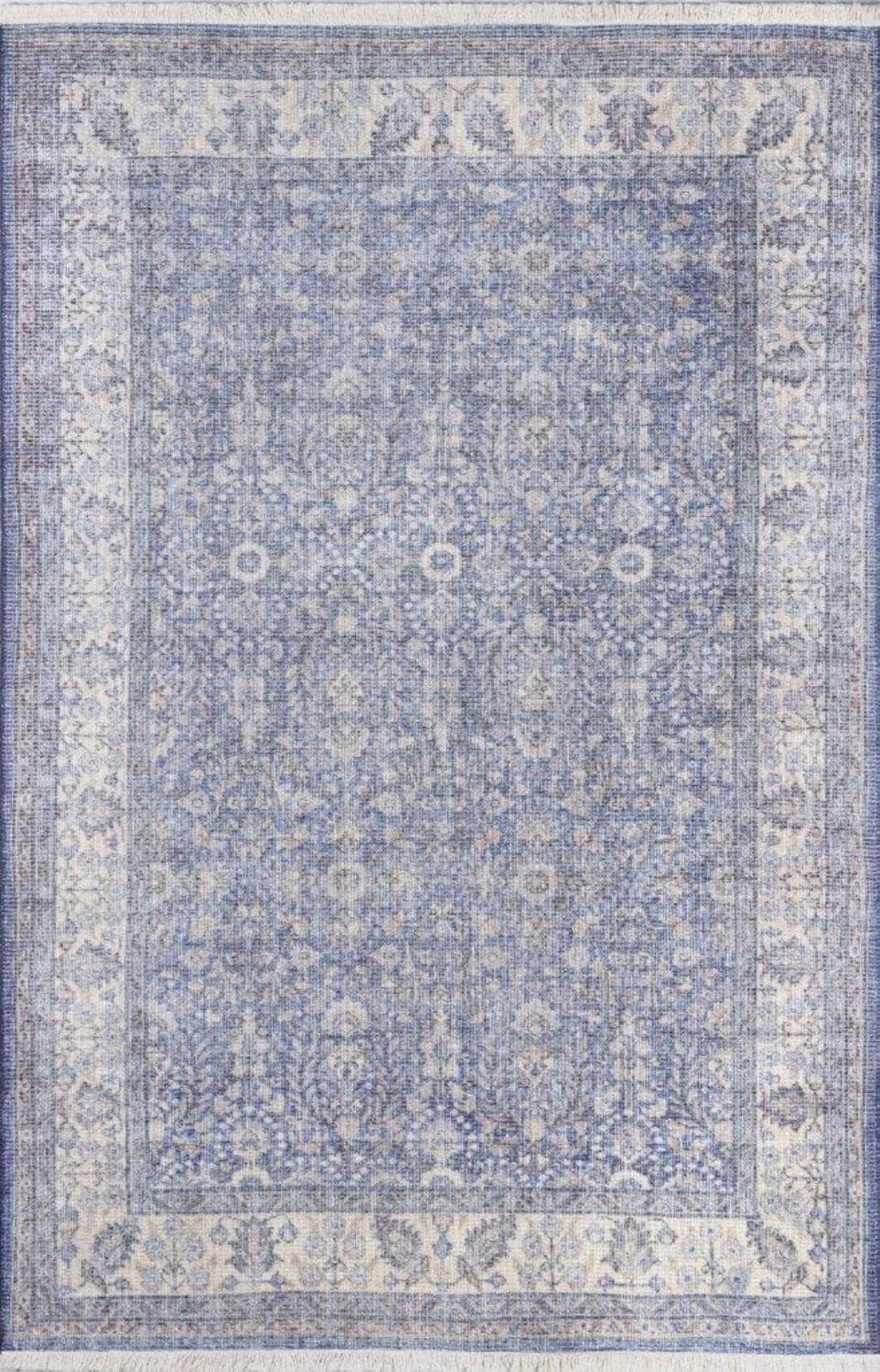 Elegant Helena Blue Cotton Blend Traditional 5' x 8' Area Rug