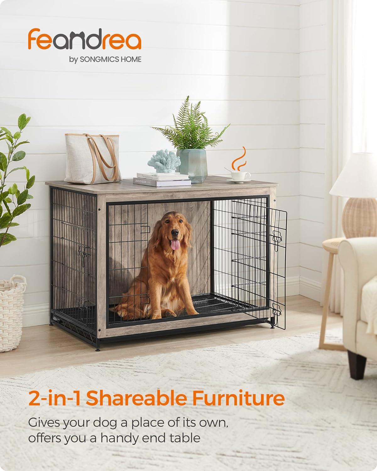 Extra Large Greige and Black Particleboard Dog Crate Table