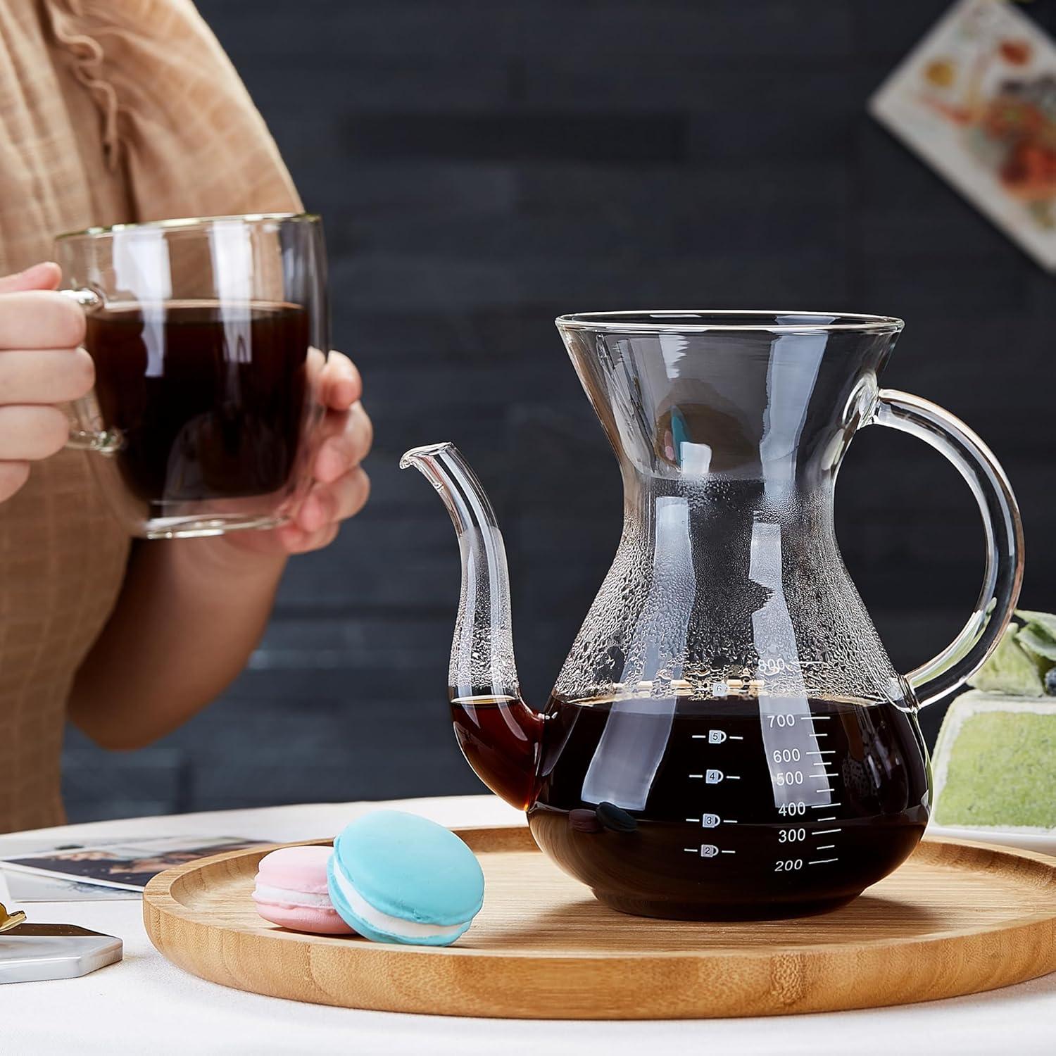 Clear Borosilicate Glass Pour Over Coffee Maker with Stainless Steel Filter