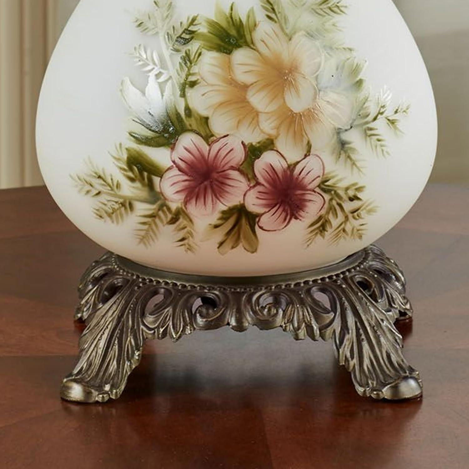 Abigail Hurricane Style Table Lamp - Antique Victorian Aesthetic - Painted by Hand - Floral Designs - Vintage Lighting for Bedroom, Living Room, Office Desk, Hotel