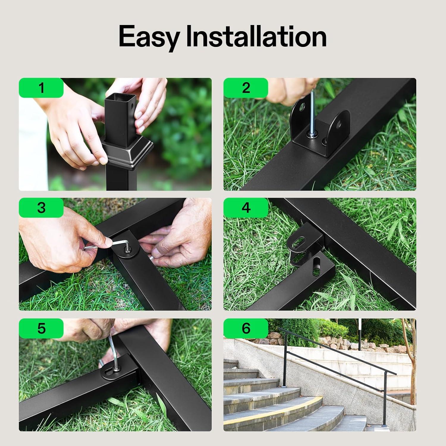 6-Step 36 in. H x 85 in. W Outdoor Black Wrought Mattle Iron Stair Railing Kit