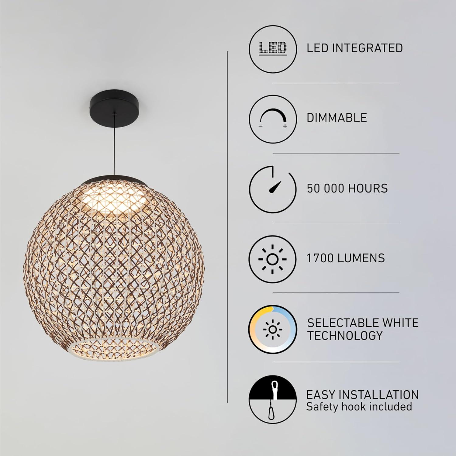 Artika Benson LED Integrated Exotic Pendant Light, Black and Rattan